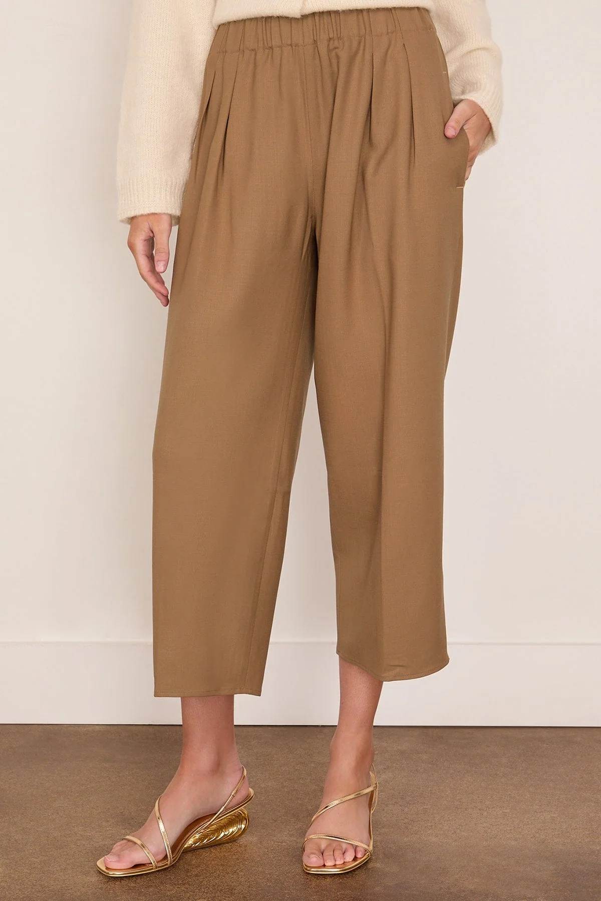 Pull On Wide Leg Crop Pant in Caramel - Image 3