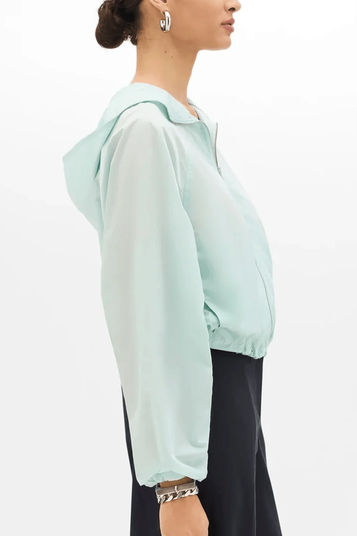 Recycled Nylon Short Blouson in Aquamarine - Image 3