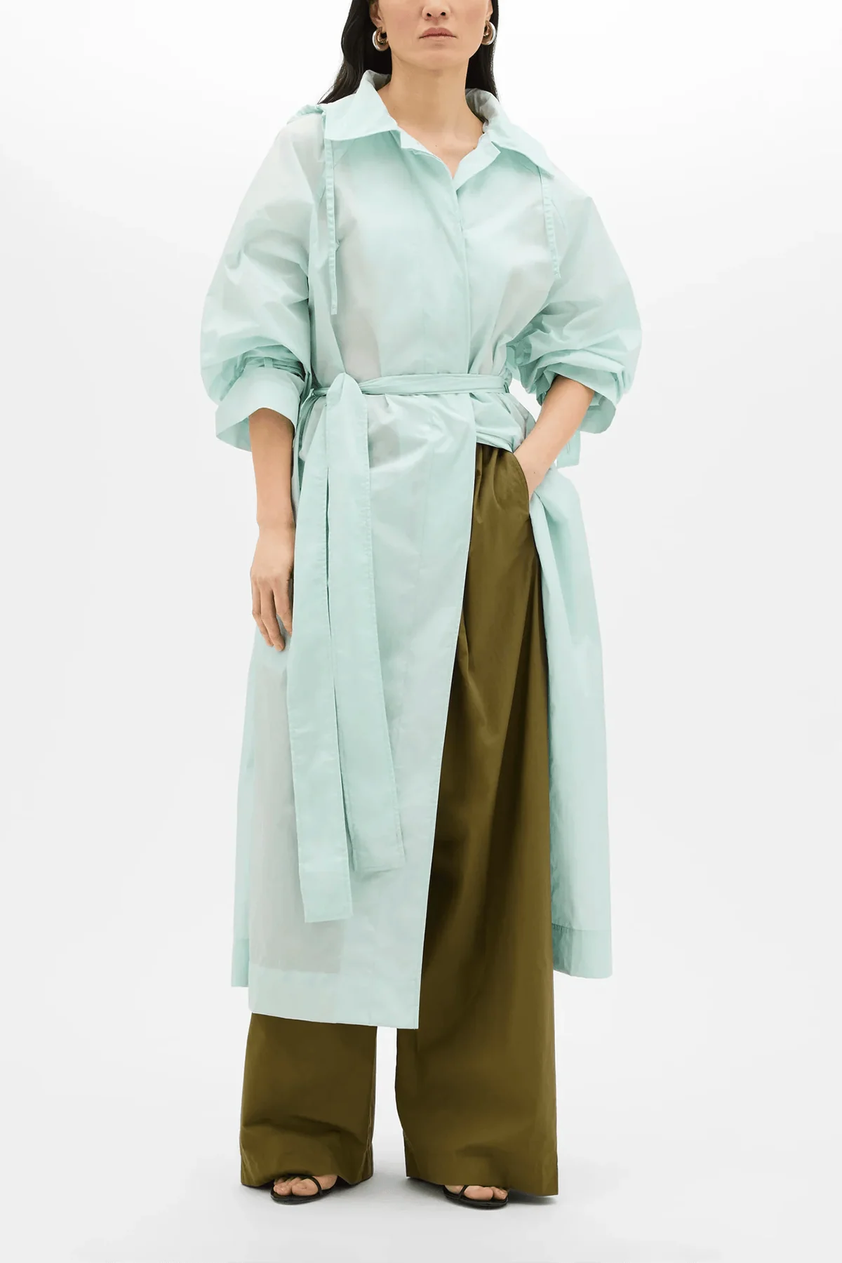 Recycled Nylon Trench in Aquamarine - Image 2