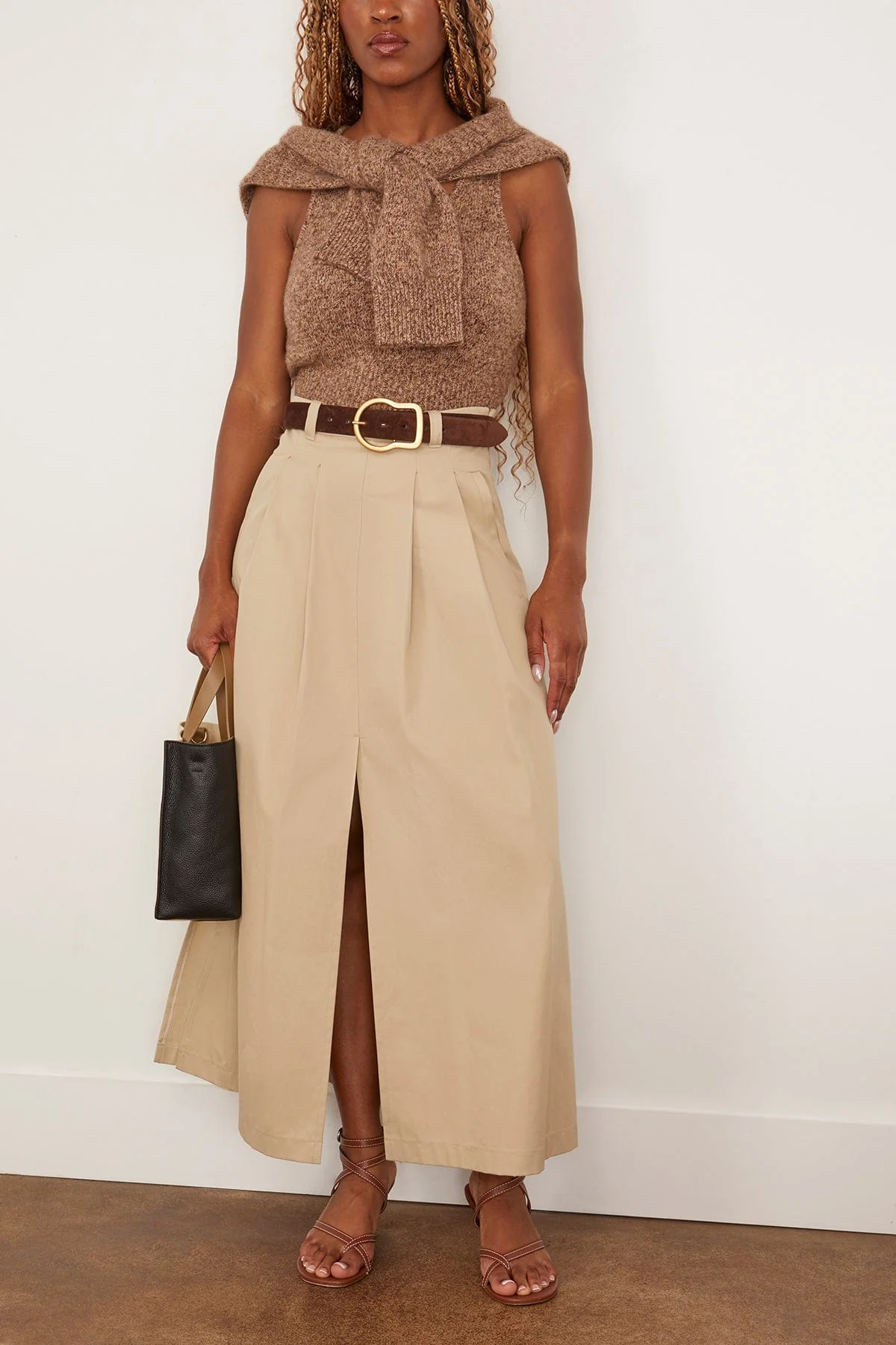 Reese V-Neck Knit Tank in Marled Brown - Image 2