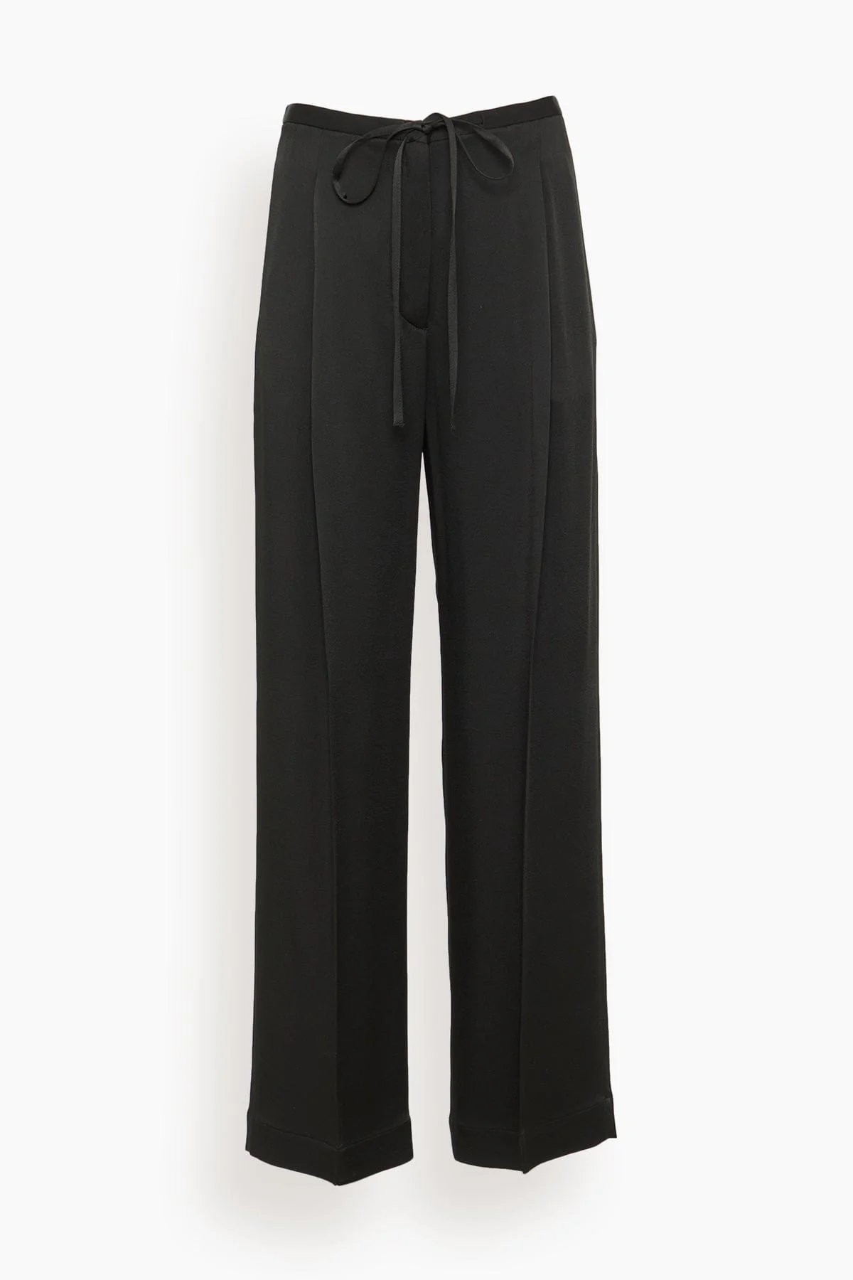 Relaxed Drawstring Satin Trousers in Black