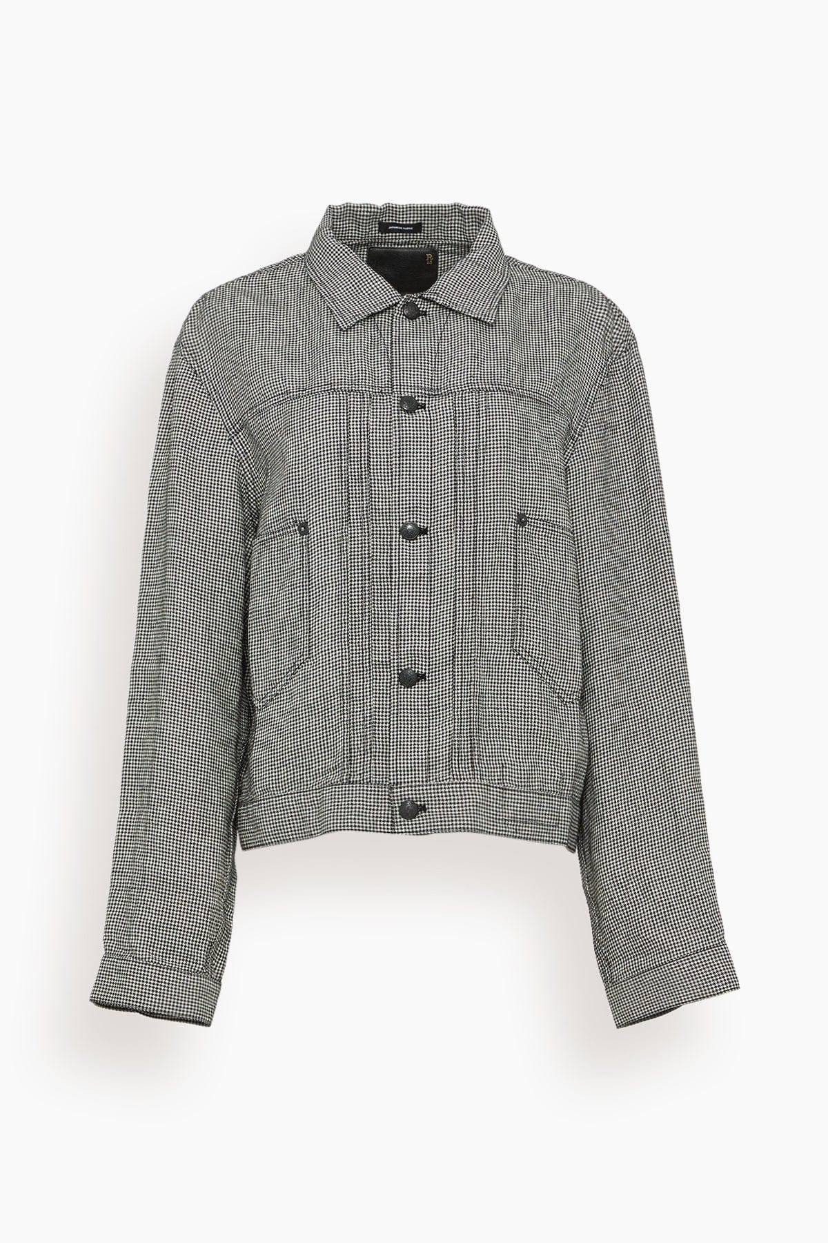 Relaxed Pleated Trucker Jacket in Black and White Houndstooth