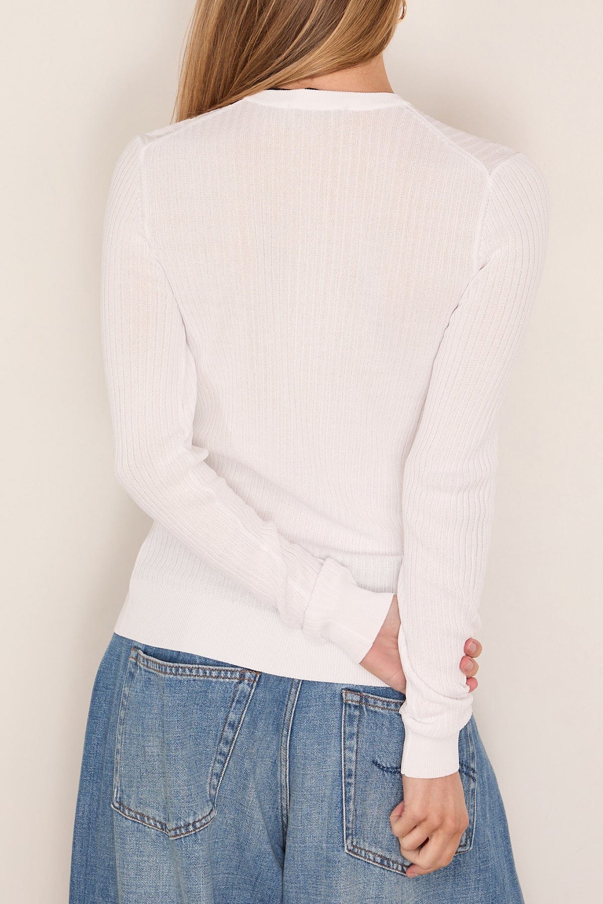 Ribbed Sweater Slim Cardigan in White - Image 4