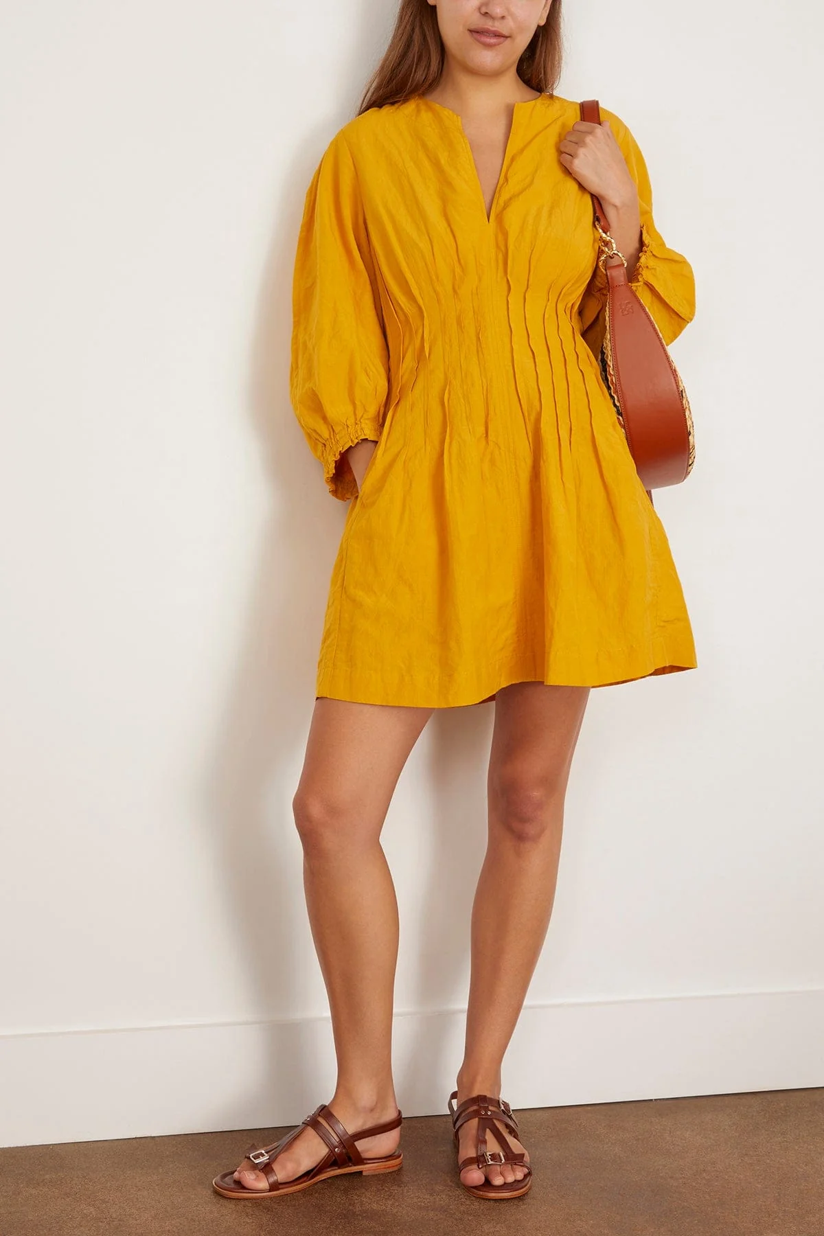 Rocca Pleat Mini Dress in Lemon Curry - Image 2