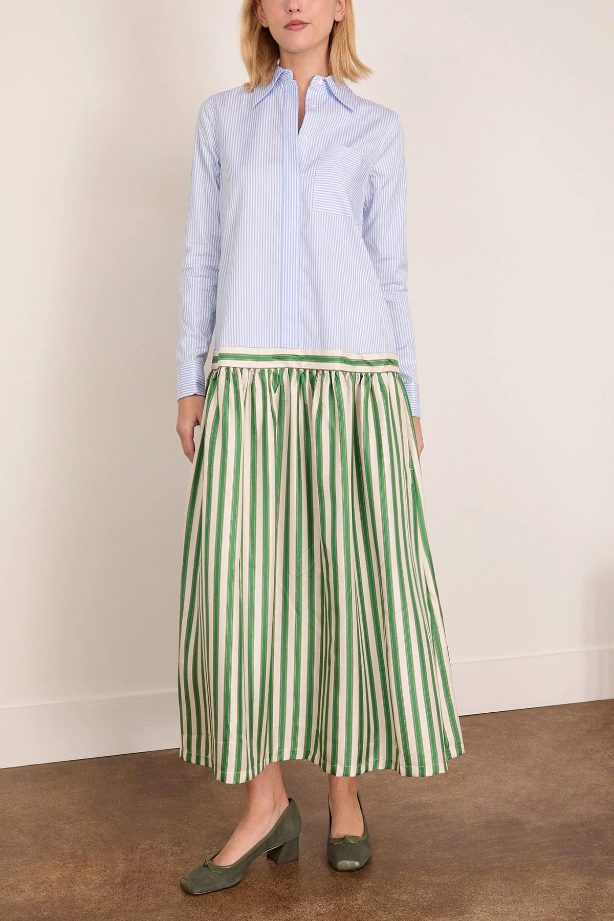 Rosalia Poplin Silk Twill Dress in Multi Stripes - Image 3