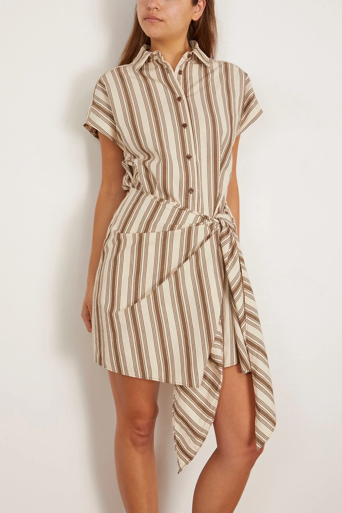 San Vito Sarong Dress in Wide Stripes Coffee and Cream - Image 3