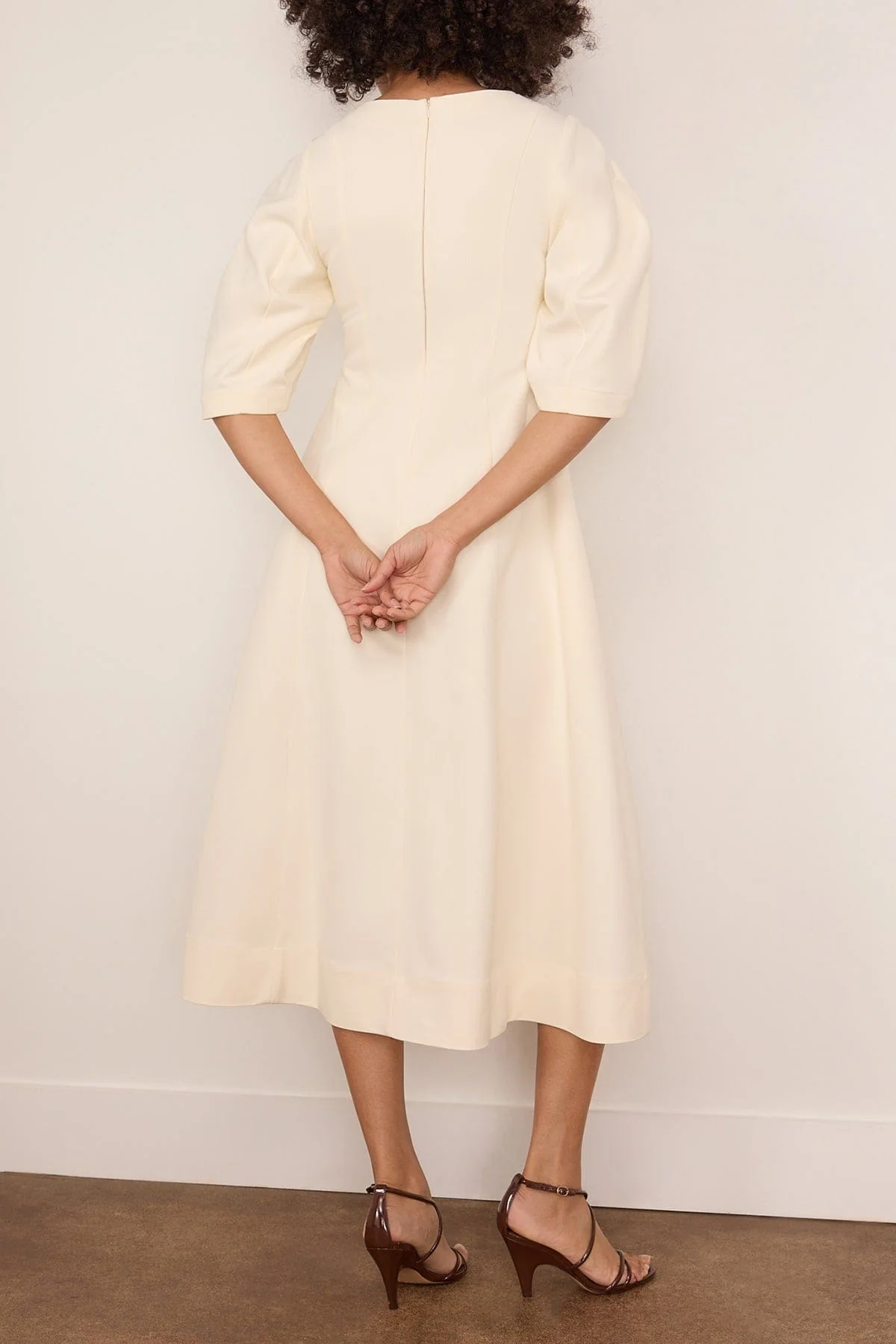Sculptural Waisted Midi Dress in Off White - Image 4