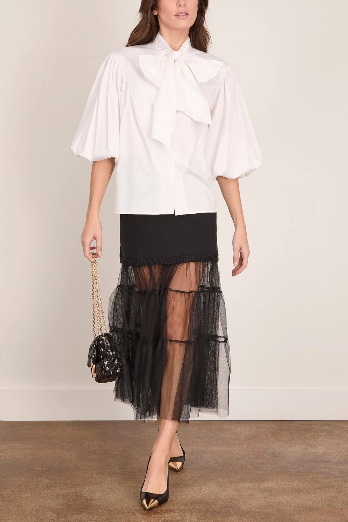 Seraphine Solid Knit Tulle Skirt in Black - Image 2