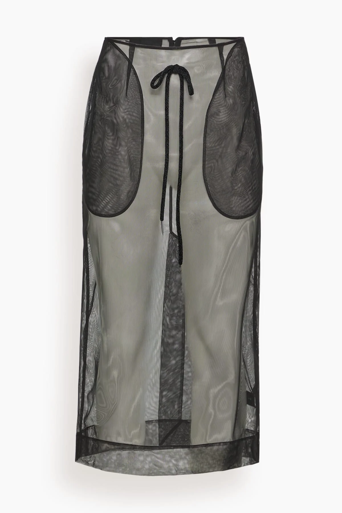 Sheer Frayed Column Pencil Skirt in Black