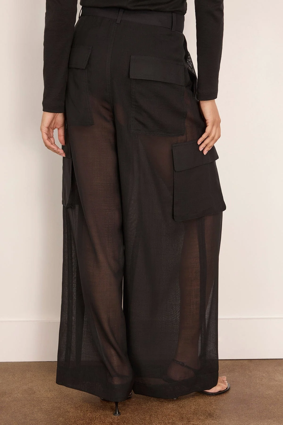 Sheer Wool Gauze Triple Pleat Pant in Black - Image 4