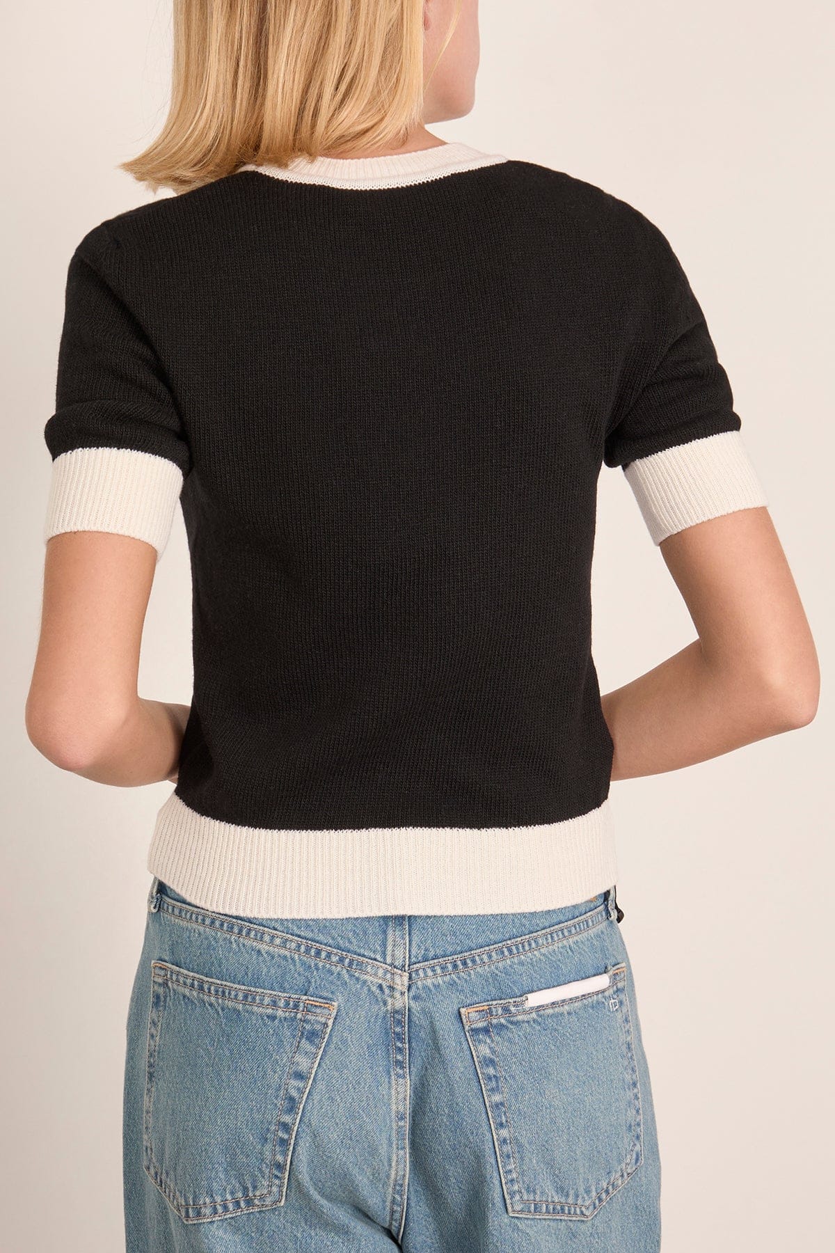 Short Sleeve Crewneck Sweater in Black - Image 4
