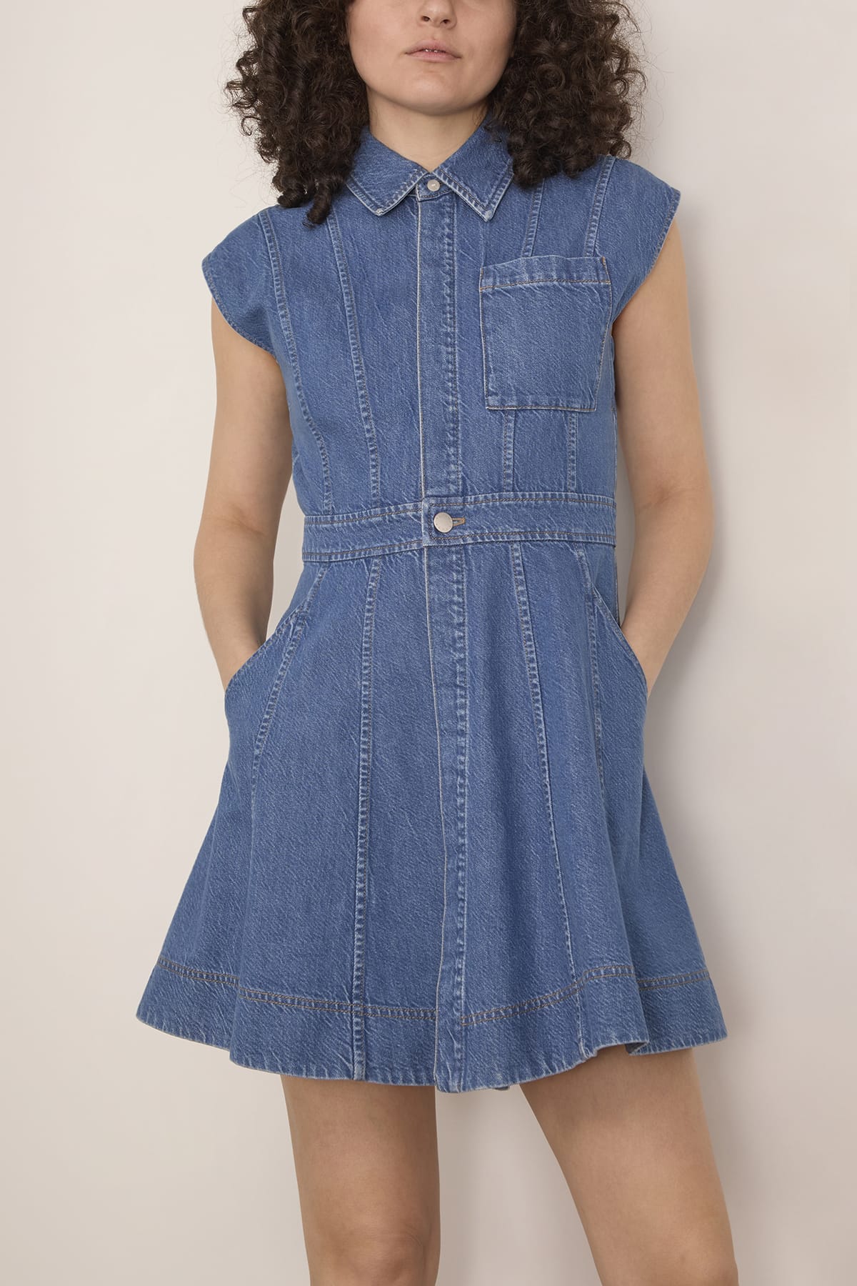 Short Sleeve Hailey Dress in Medium Indigo Blue - Image 3