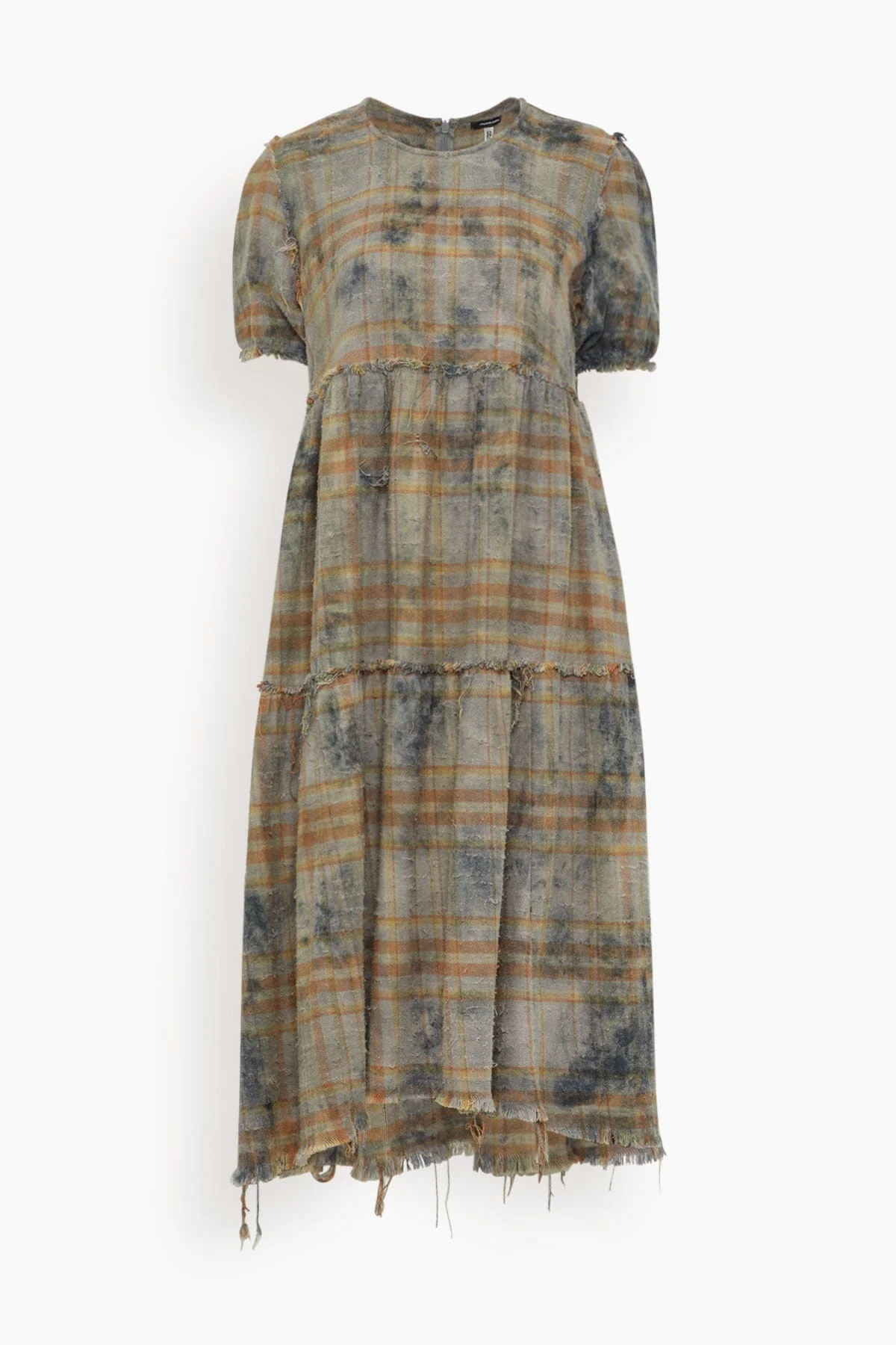 Shredded Relaxed Midi Dress in Overdyed Light Blue Plaid