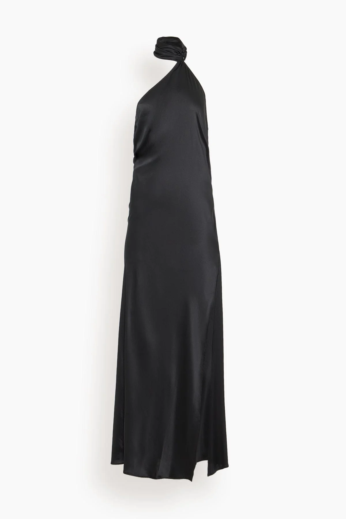 Soie Asymmetrical Halter Gown in Black