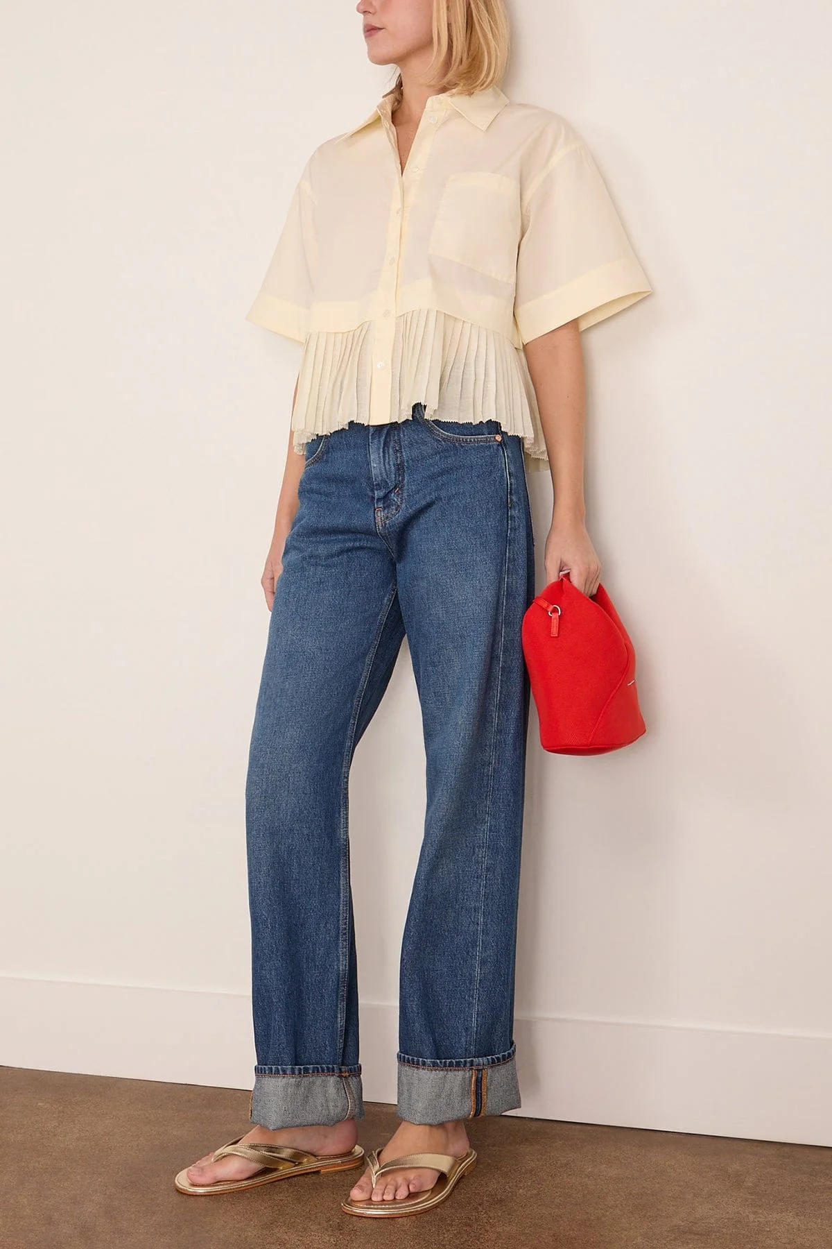 Solene Solid Combo Short Sleeve Shirt in Cream - Image 2