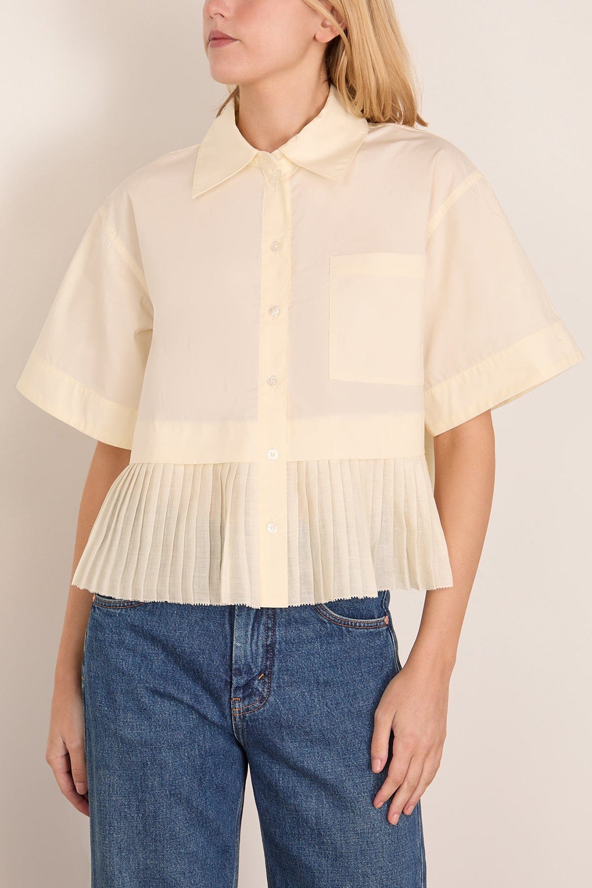 Solene Solid Combo Short Sleeve Shirt in Cream - Image 3