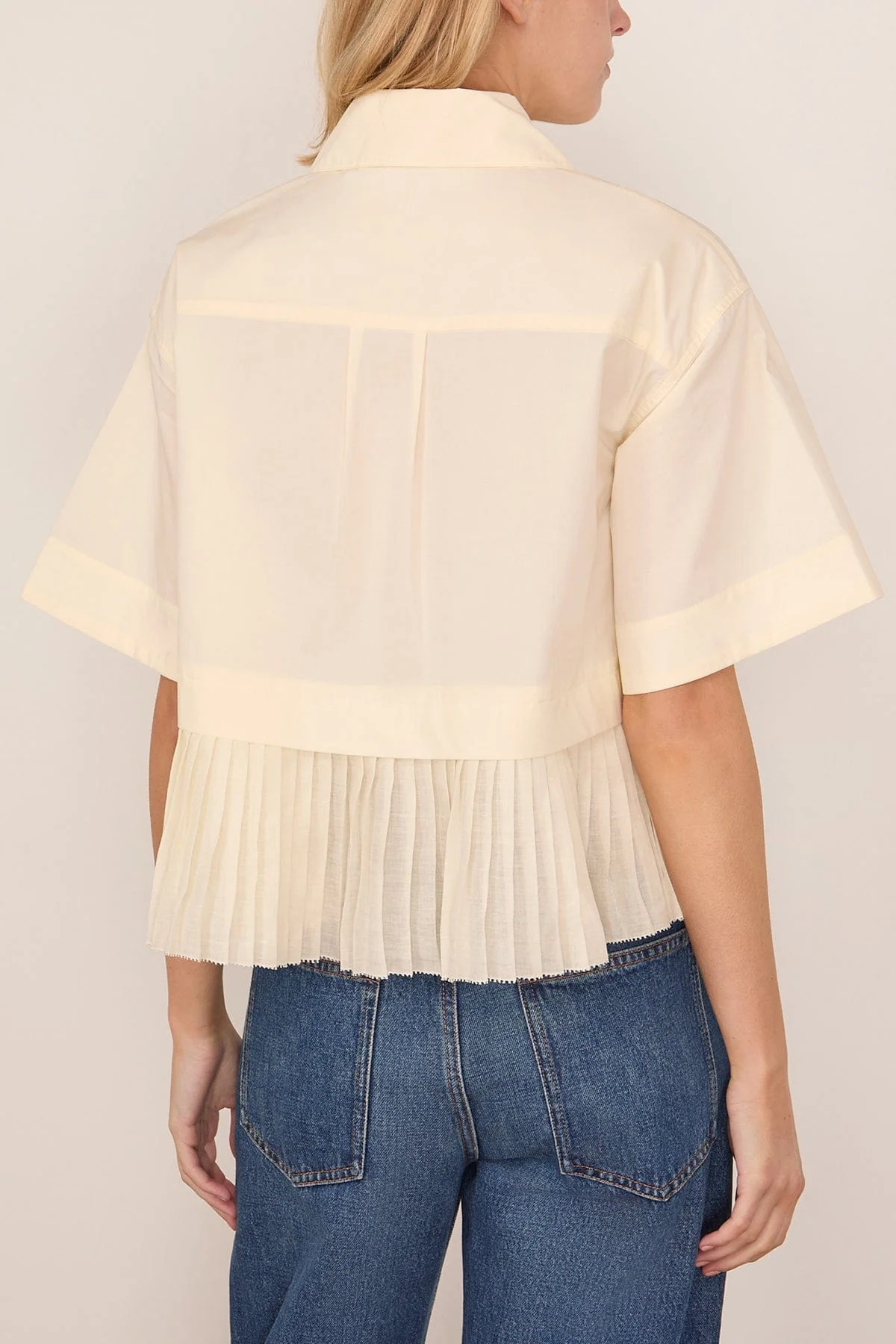 Solene Solid Combo Short Sleeve Shirt in Cream - Image 4