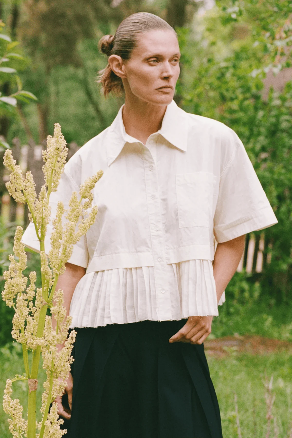 Solene Solid Combo Short Sleeve Shirt in Cream - Image 5