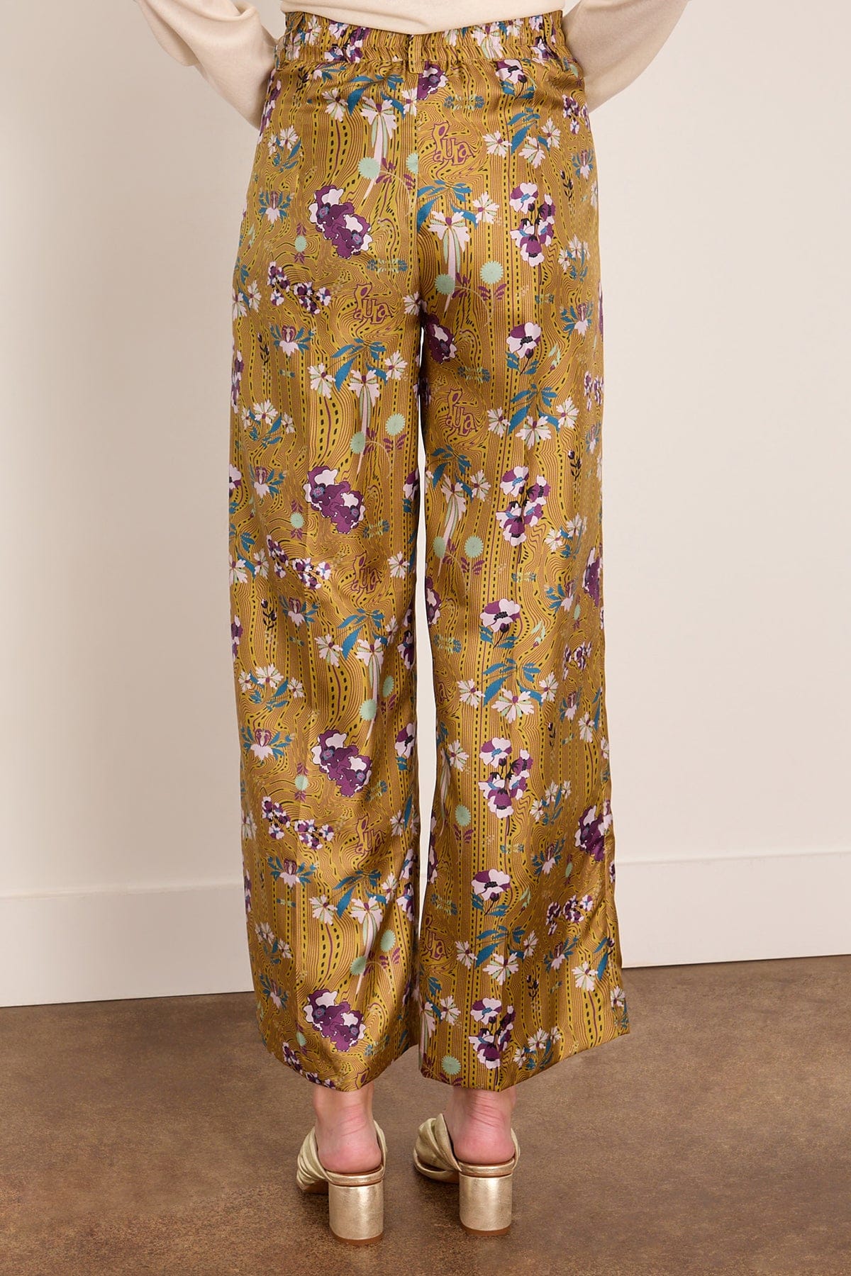 Sonia Silk Twill Pant in Mustard Floral - Image 4