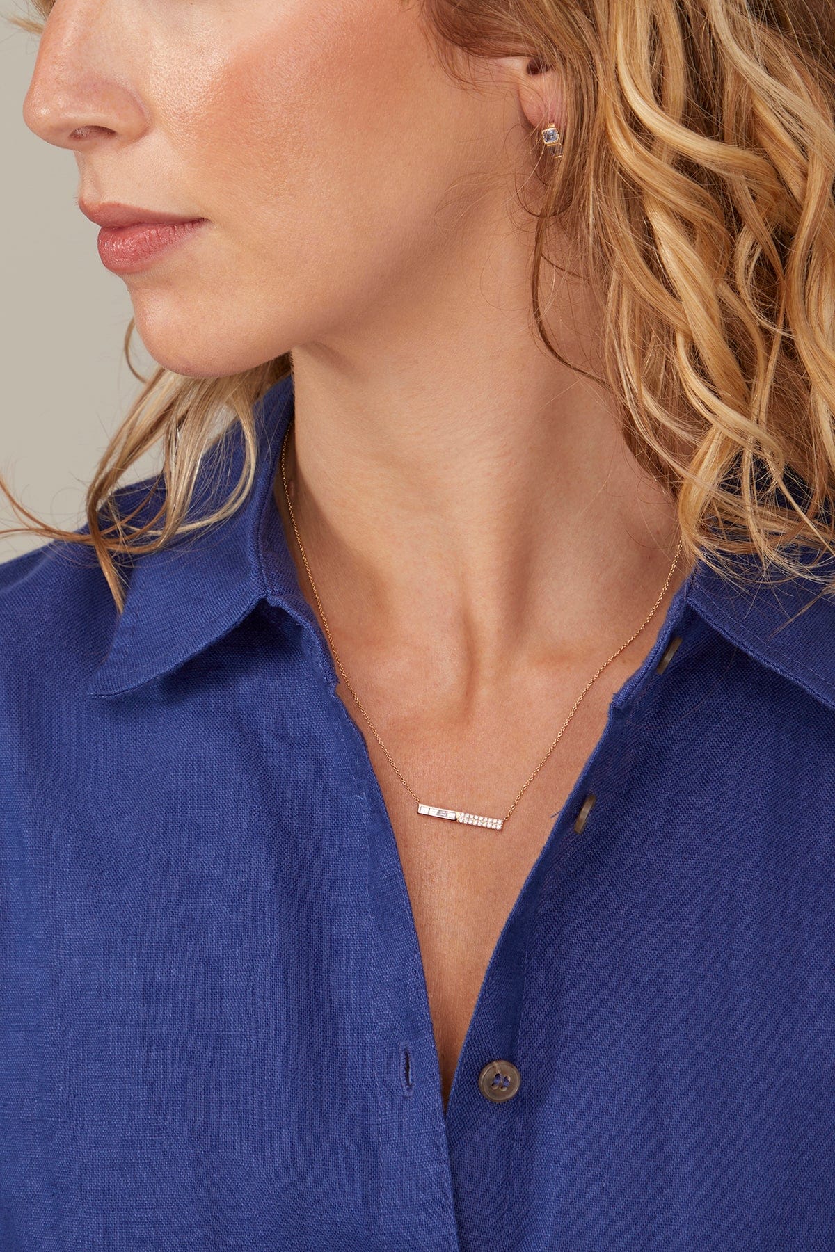 Split Diamond Bar Necklace in 14k Yellow Gold - Image 2