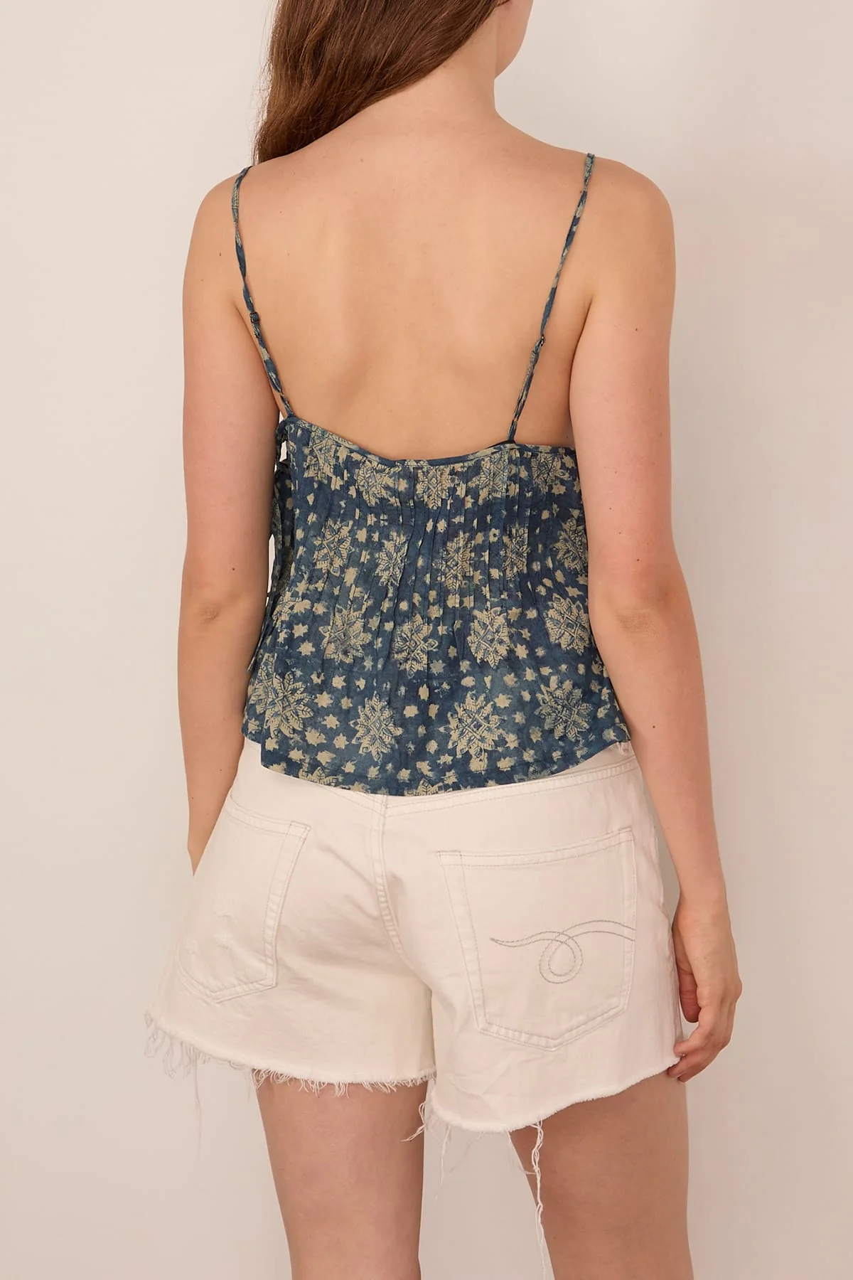 Square Neck Cami with Ties in Indigo Medallion Print - Image 4