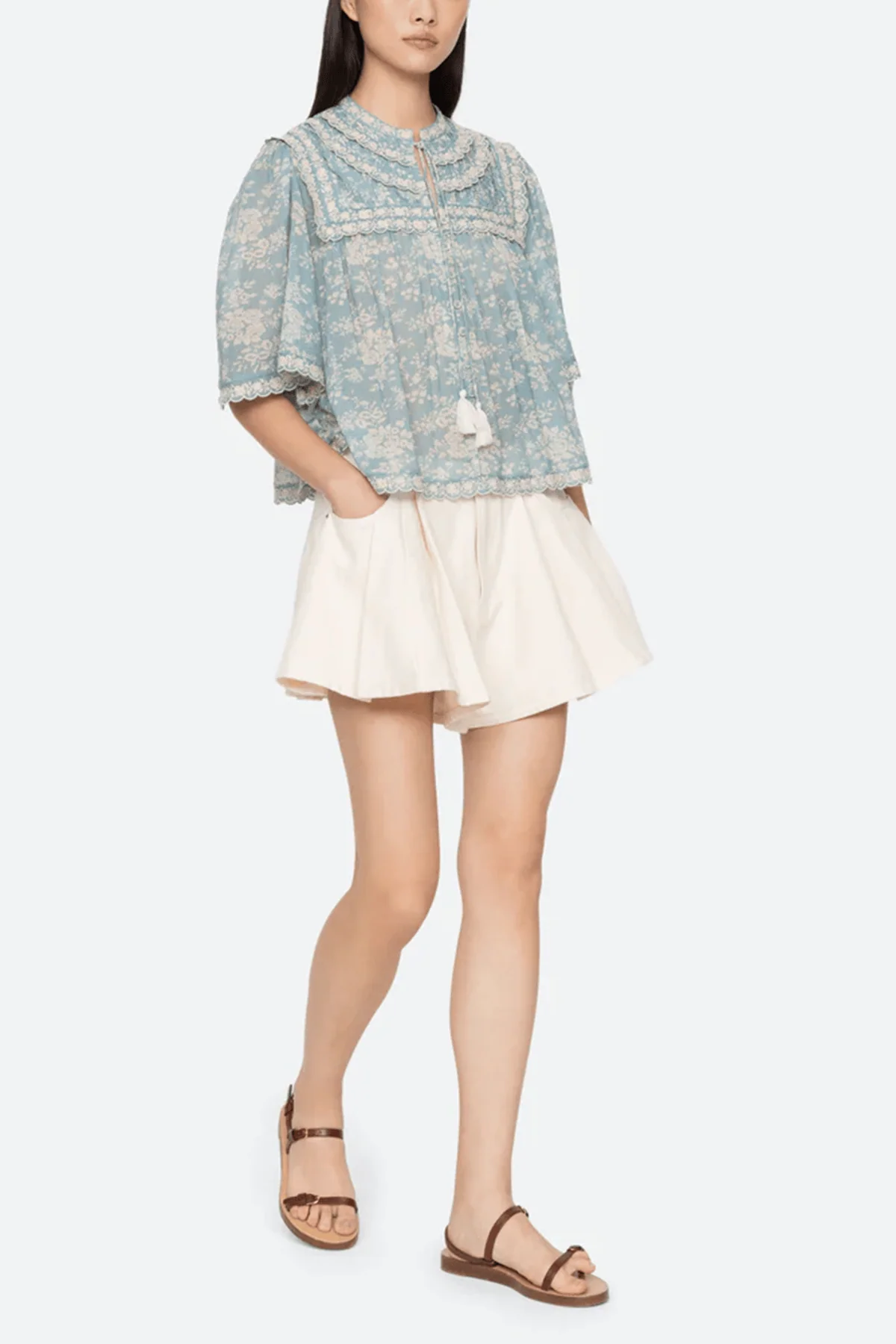 Stasia Denim Jean Shorts in Cream - Image 2