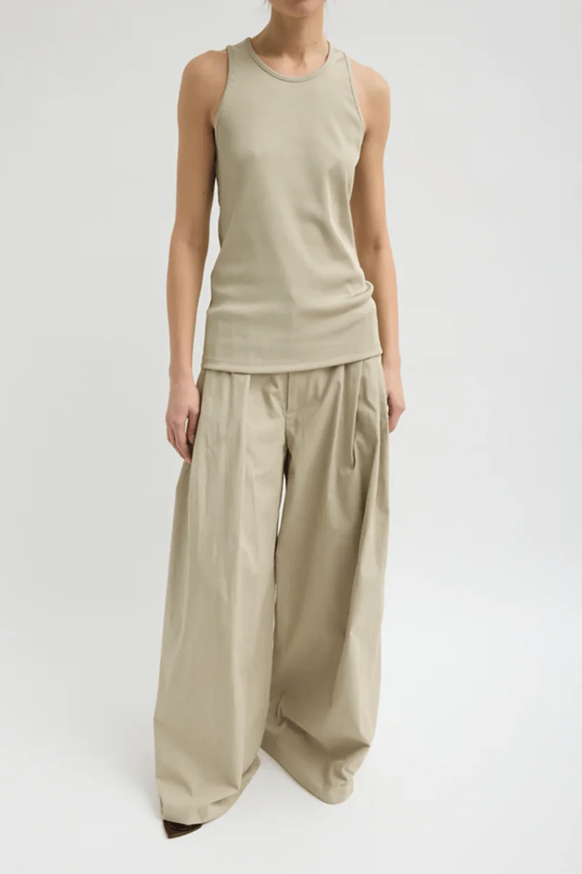 Stretch Luxe Rib Tank Top in Taupe - Image 2