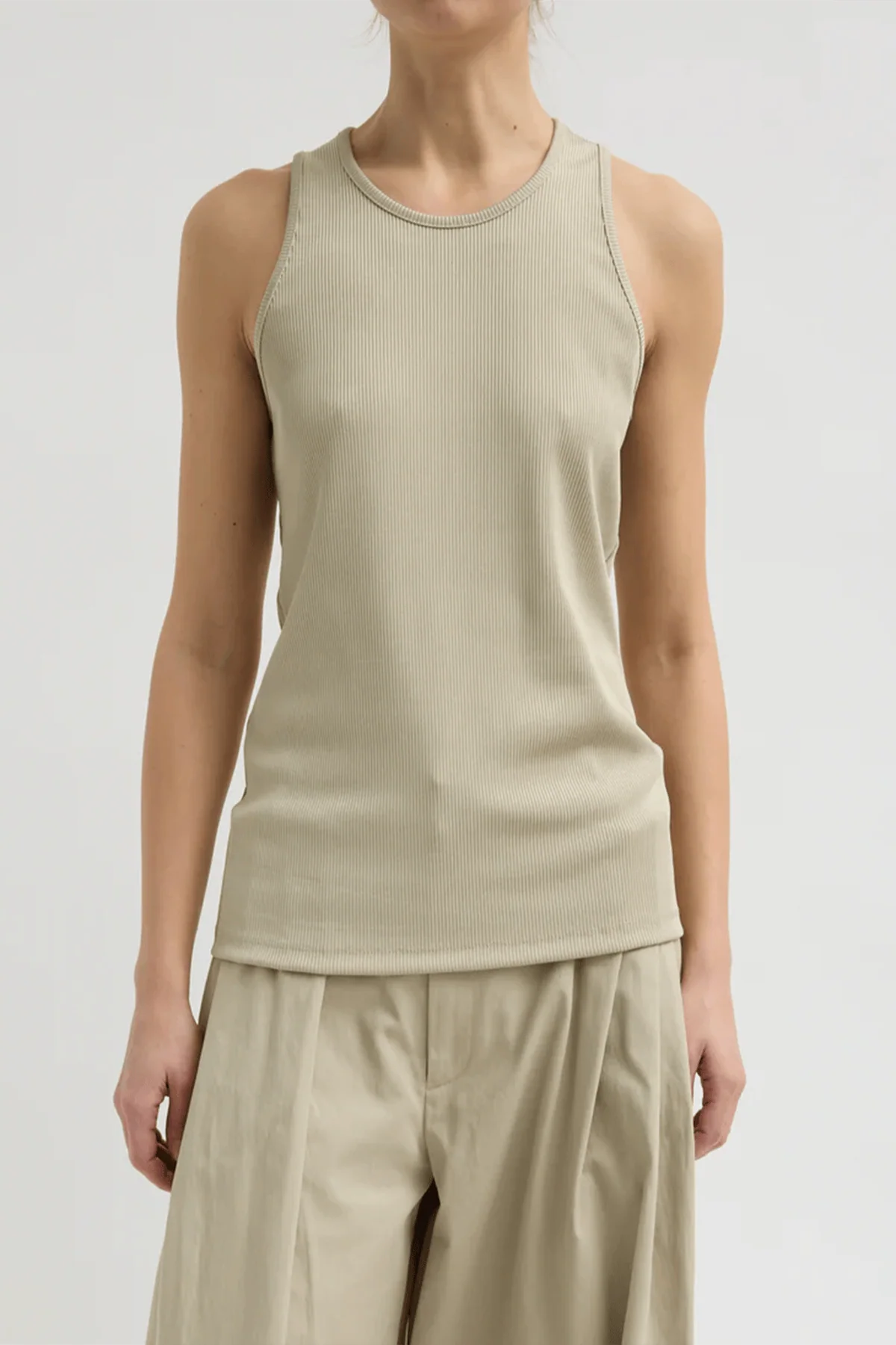 Stretch Luxe Rib Tank Top in Taupe - Image 3
