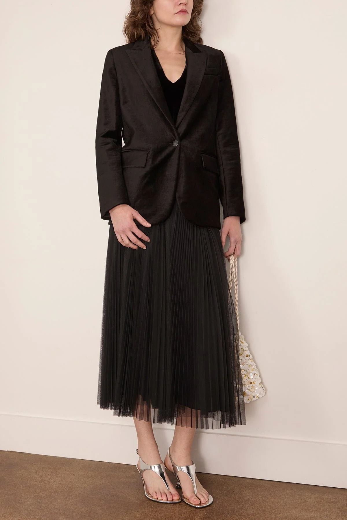 Stretch Velvet Masculine Jacket in Noir - Image 2