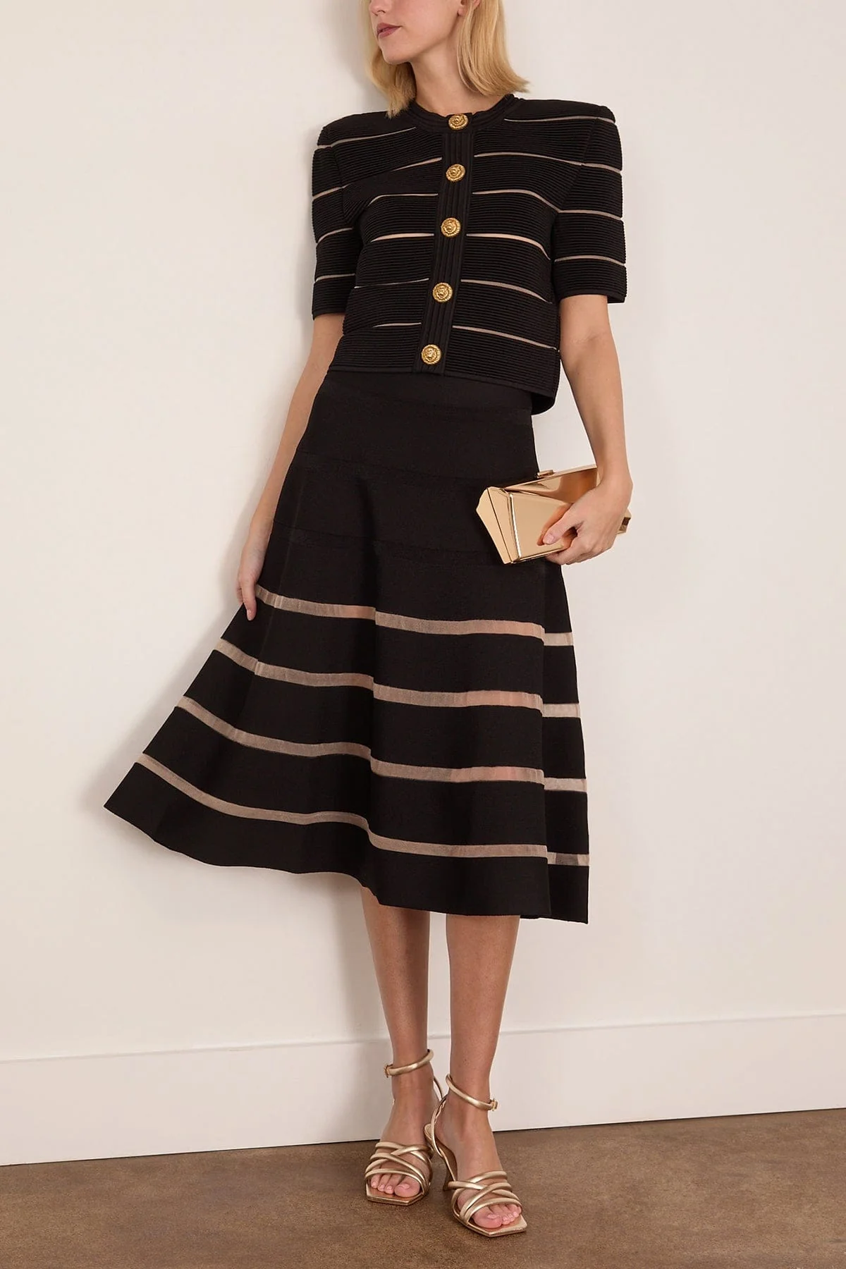 Stripe Knit Flare Skirt in Black - Image 2