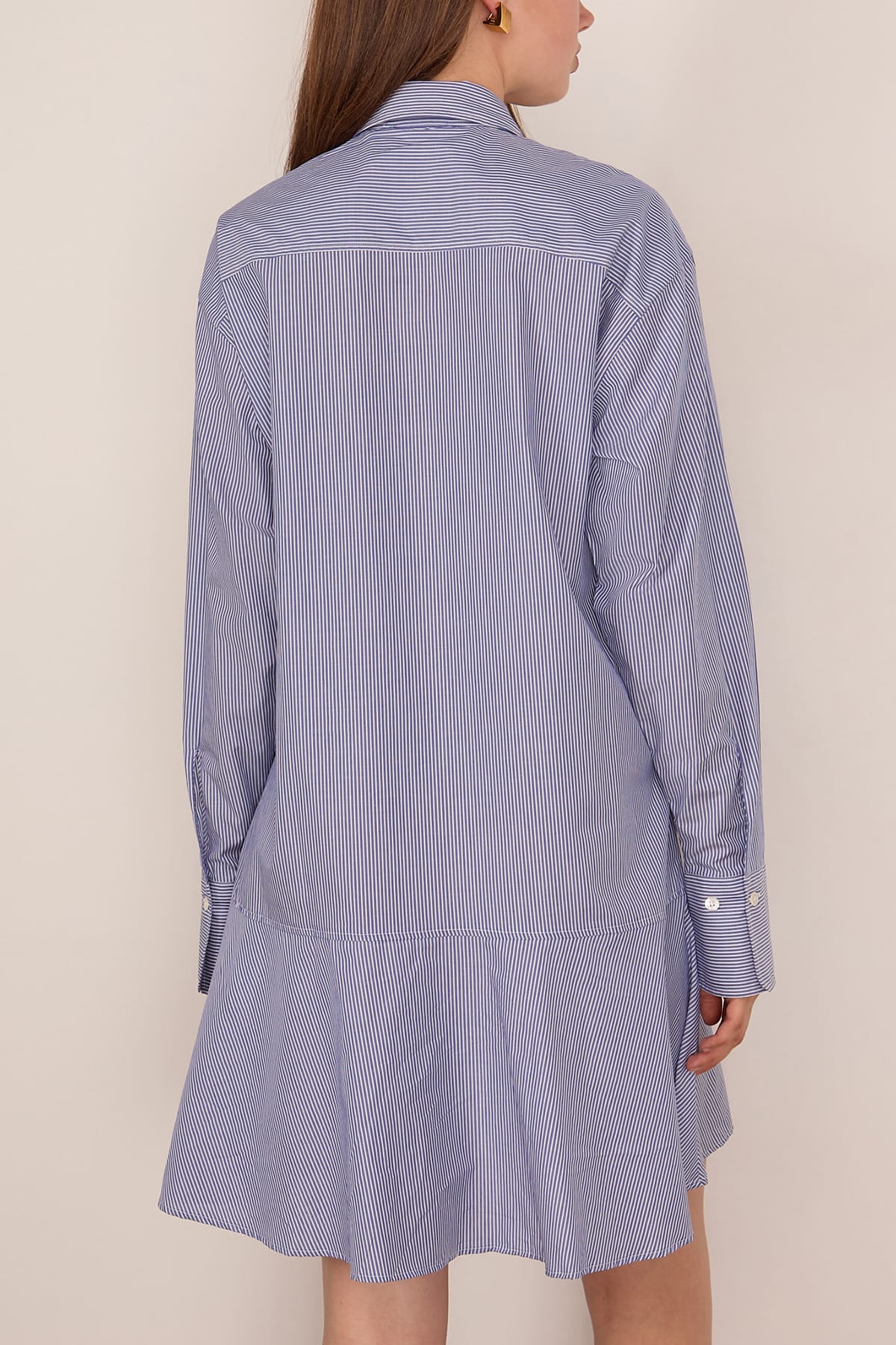 Striped Petal Bottom Shirt Dress in Blue Stripe - Image 4