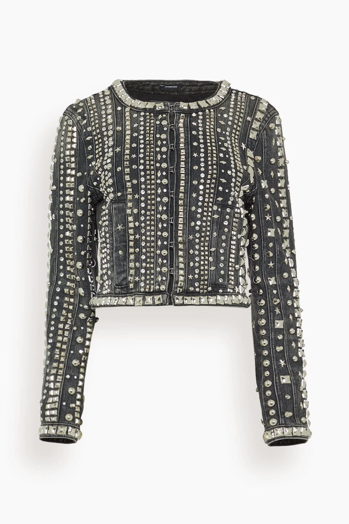 Studded Hook Front Denim Jacket in Kennet Black Stretch