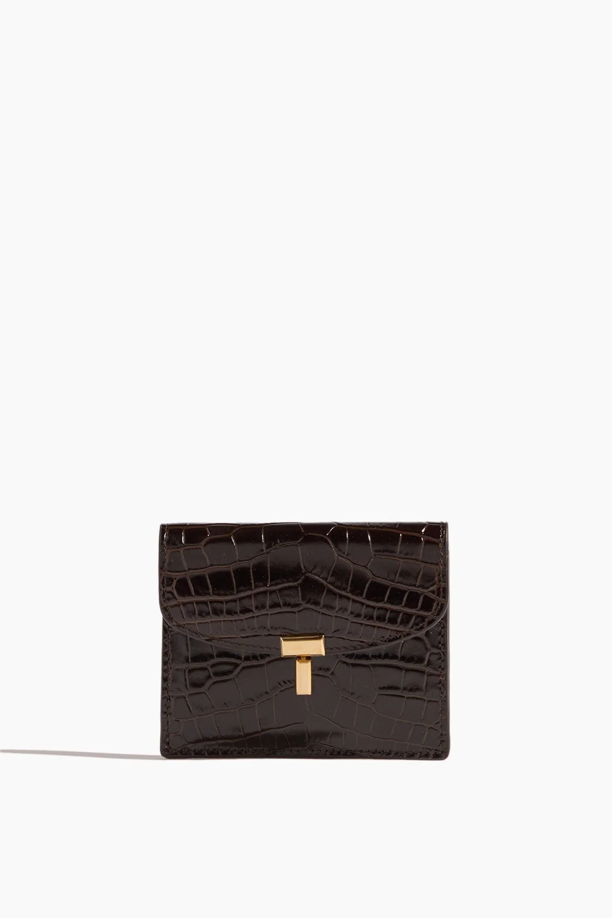 T-Lock Croco-Embossed Cardholder in Dark Brown