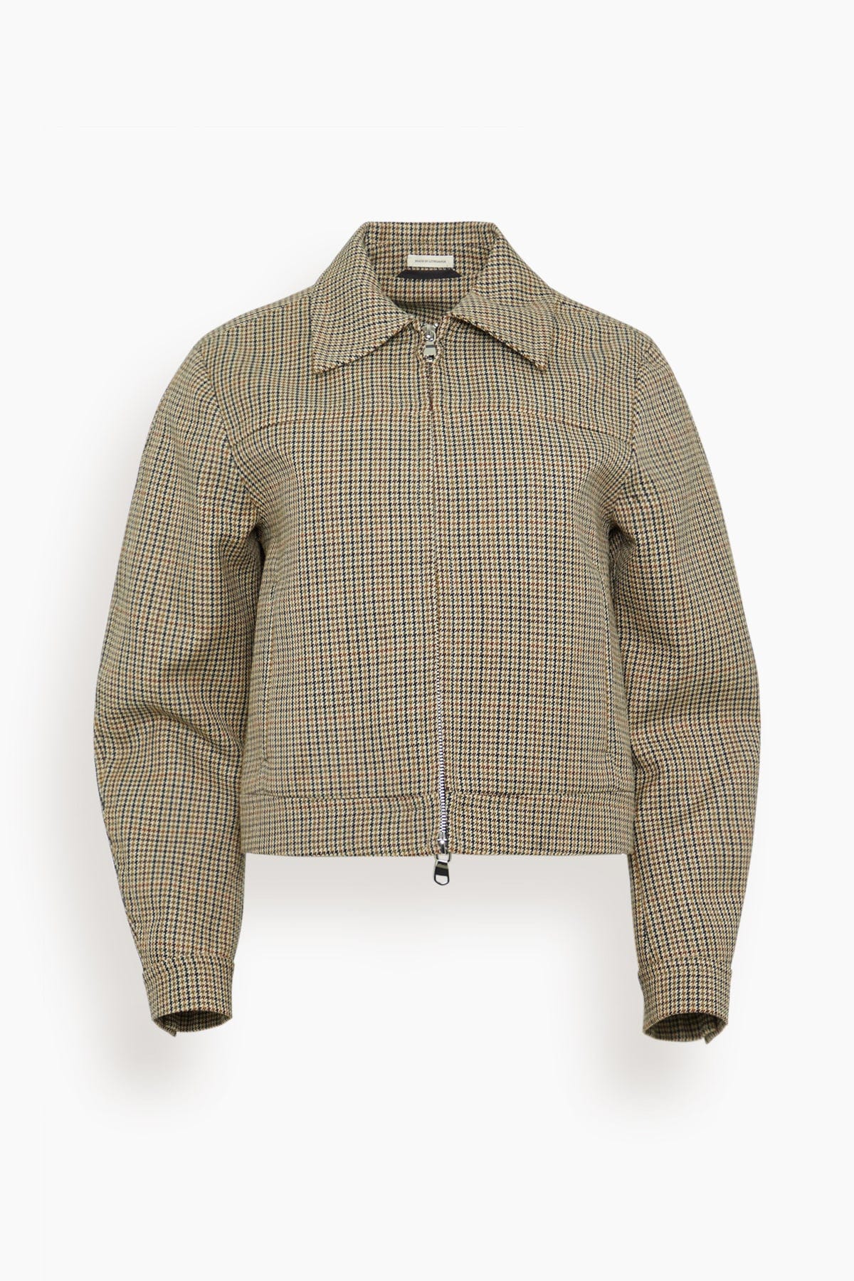 Tailored Checked Wool Zip Jacket in Houndstooth Check