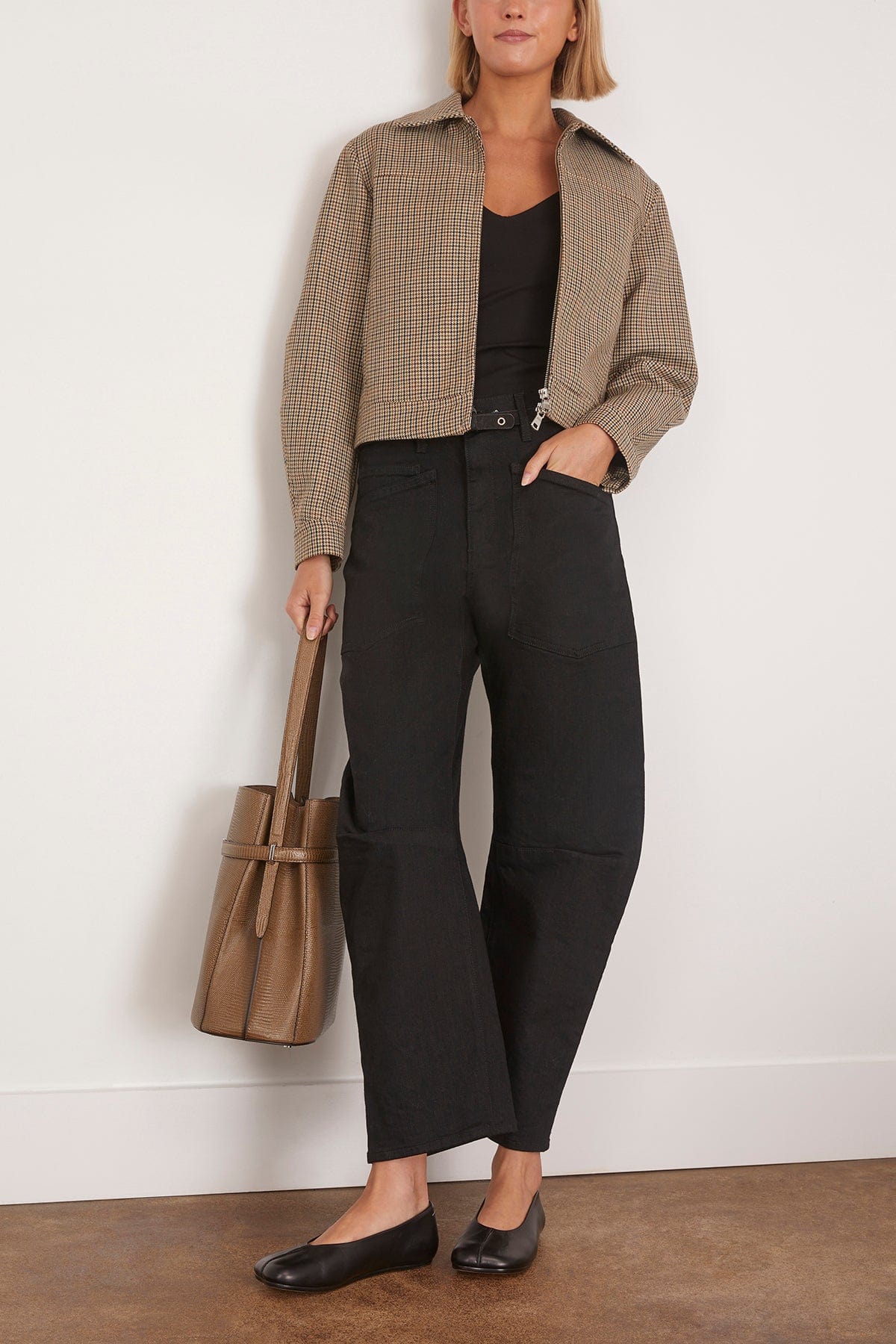 Tailored Checked Wool Zip Jacket in Houndstooth Check - Image 2