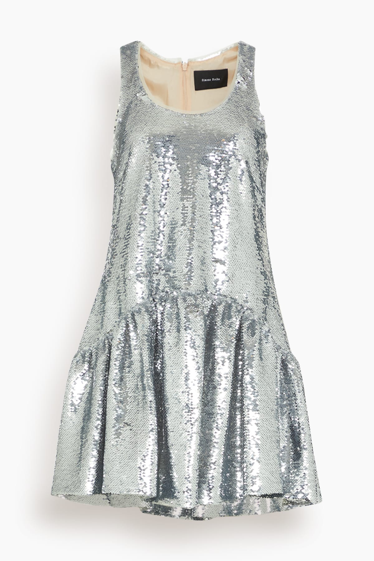 Tapered Back Peplum Mini Dress in Silver