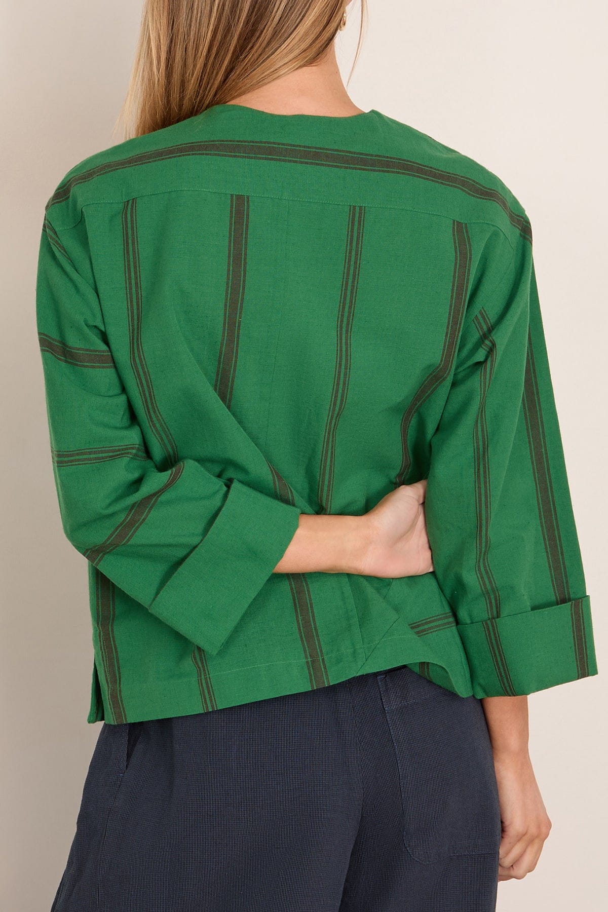 Tea Towel Stripe Long Sleeve Top in Sea Green - Image 4