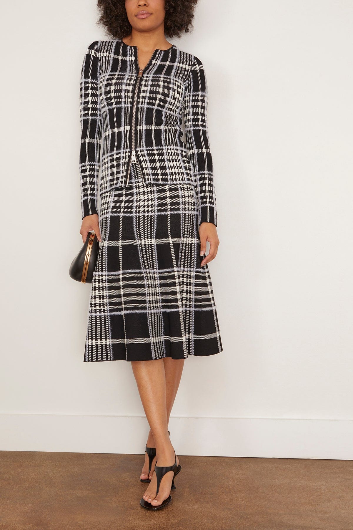 The Greer Zip Front Knit Cardigan in Black Plaid - Image 2