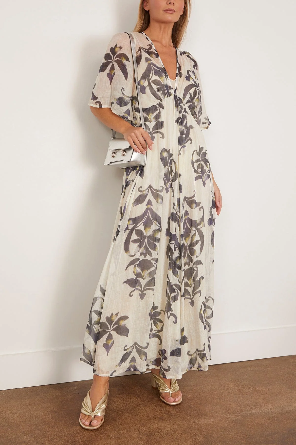 The Secret Lily Print Linen Silk Gauze Dress in Orchidea - Image 2
