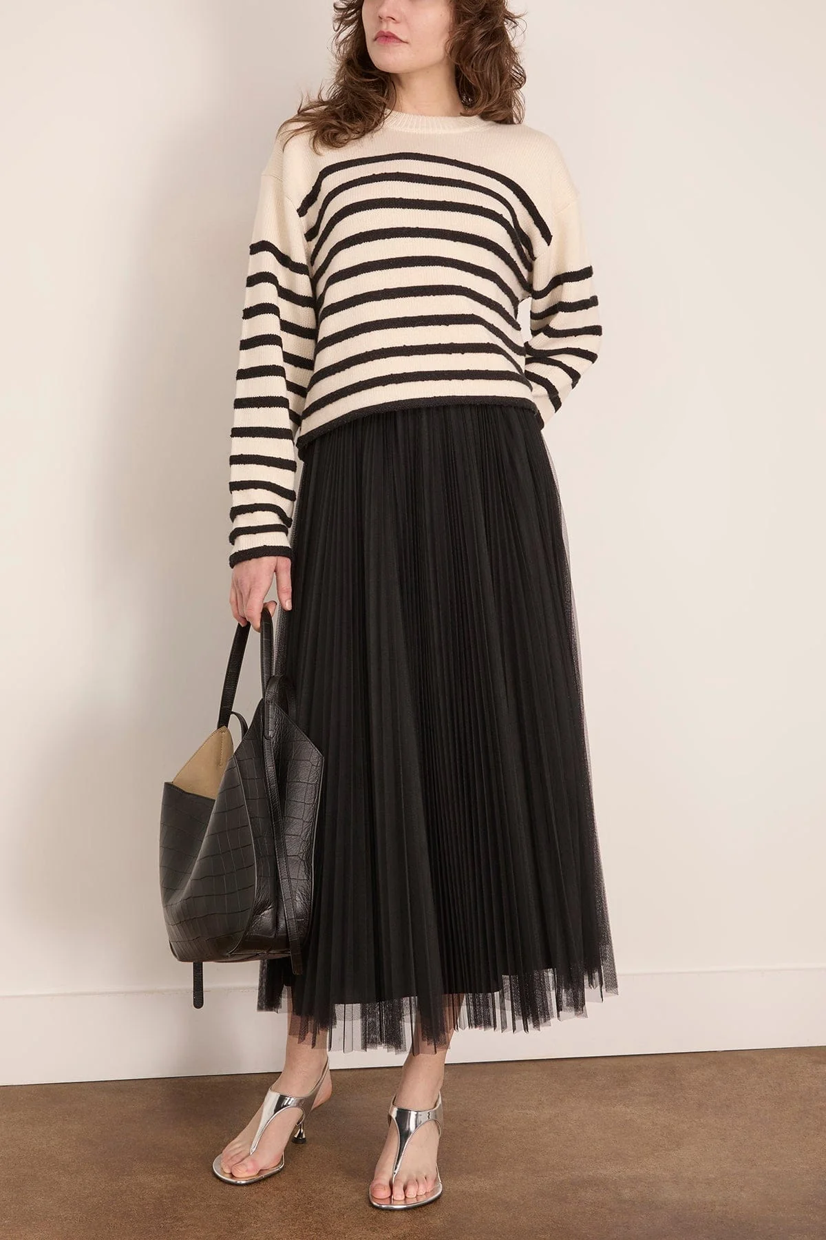 Tulle Soleil Plisse Skirt in Noir - Image 2