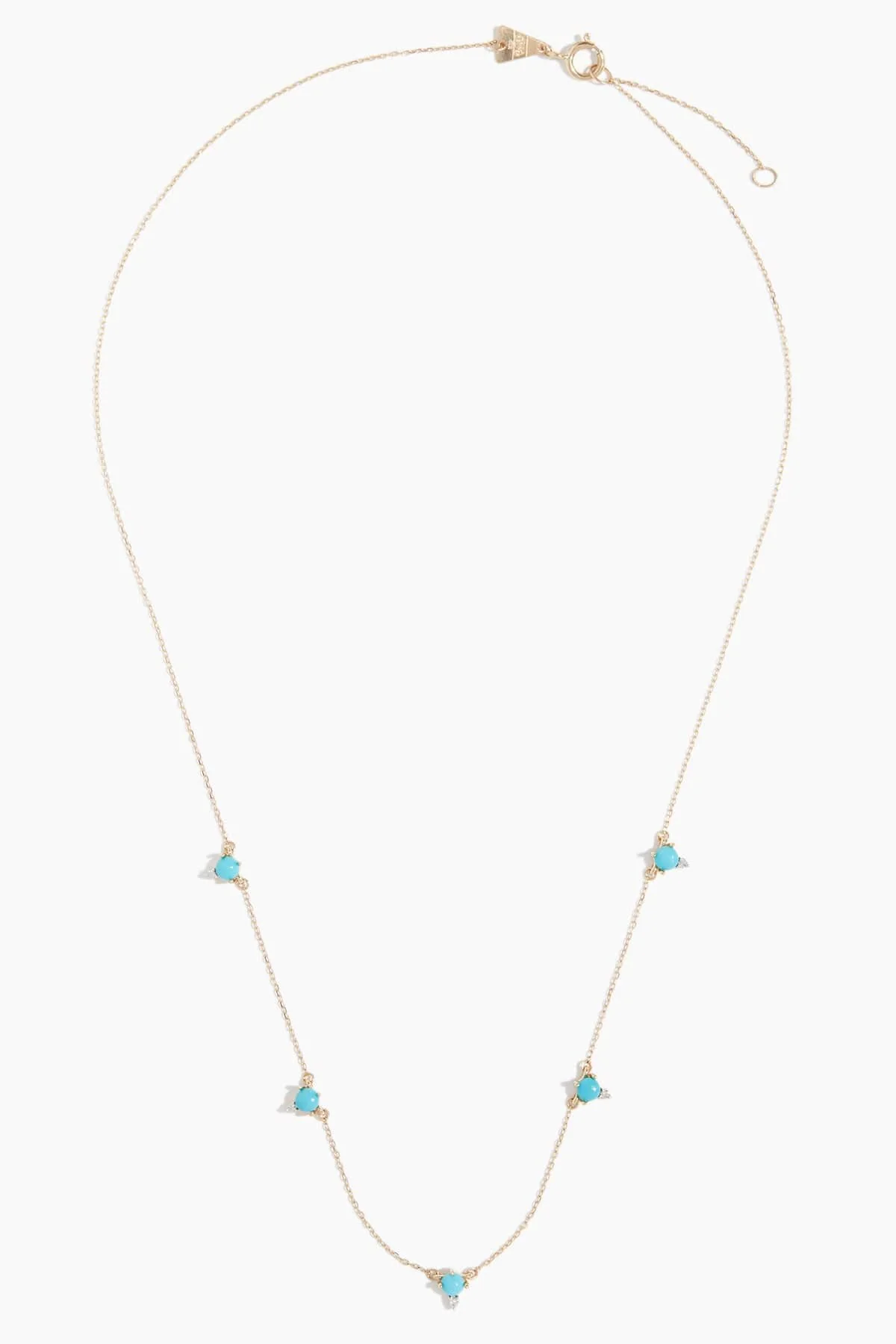 Turquoise and Round Diamond Chain Necklace in 14k Yellow Gold - Image 3
