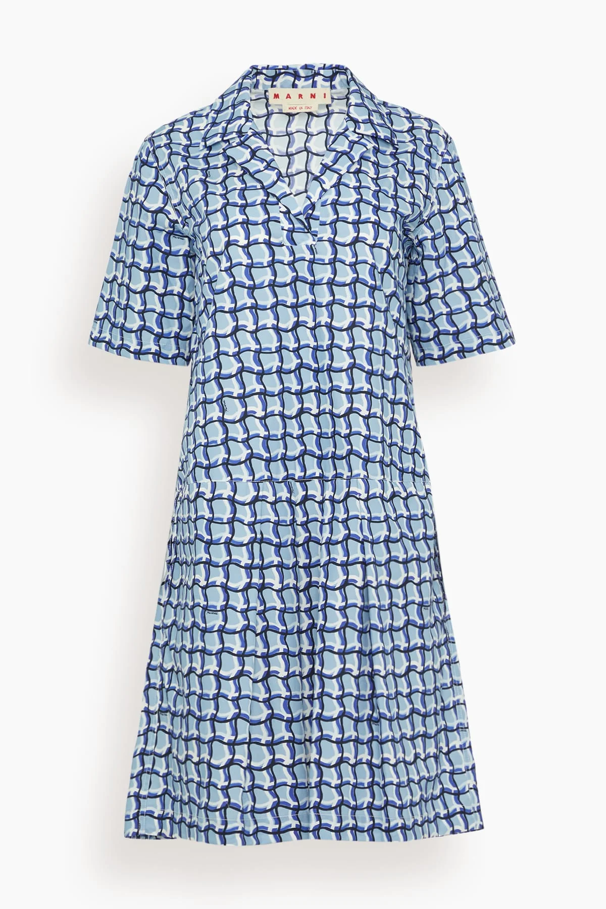Twisted Check Organic Cotton Poplin Dress in Light Blue