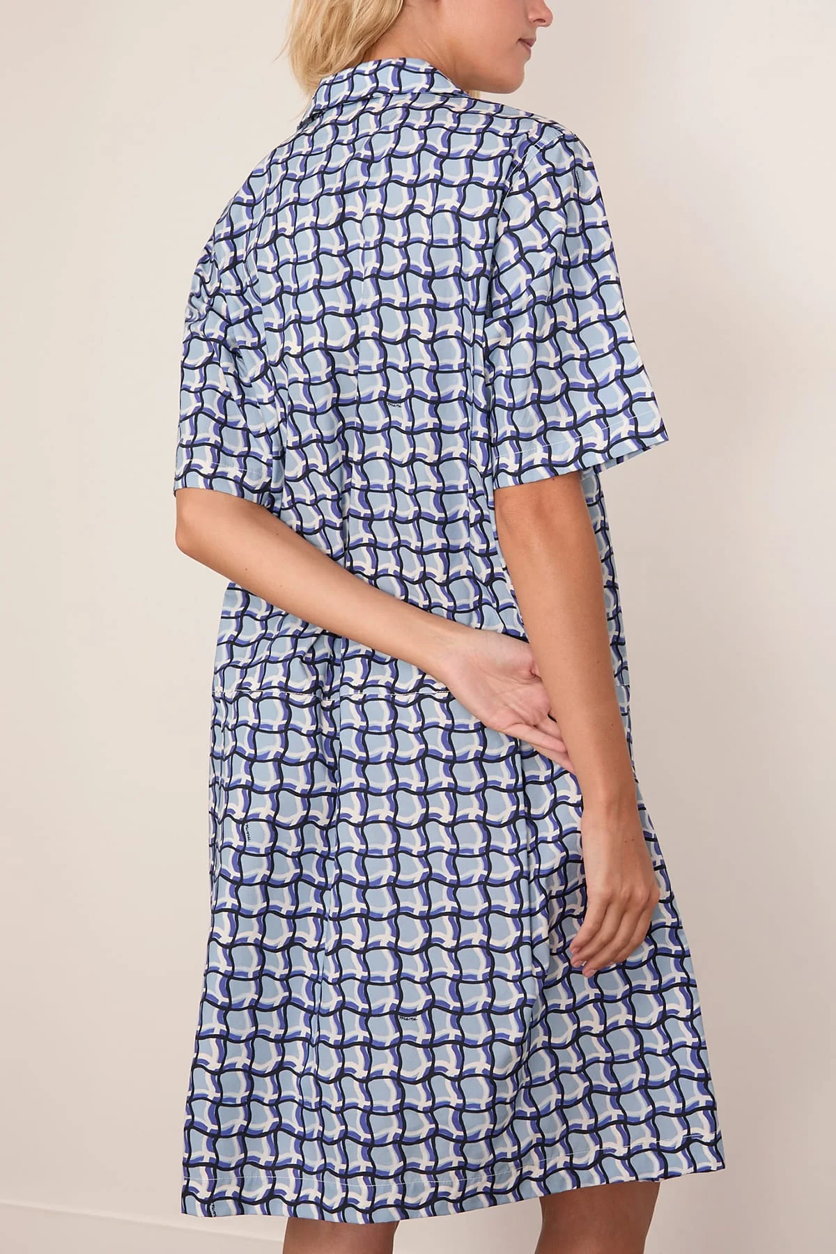 Twisted Check Organic Cotton Poplin Dress in Light Blue - Image 4