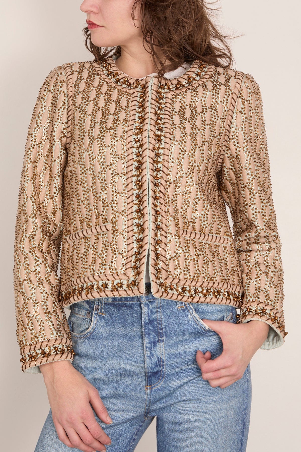 Viviana Embroidered Jacket in Gold - Image 3