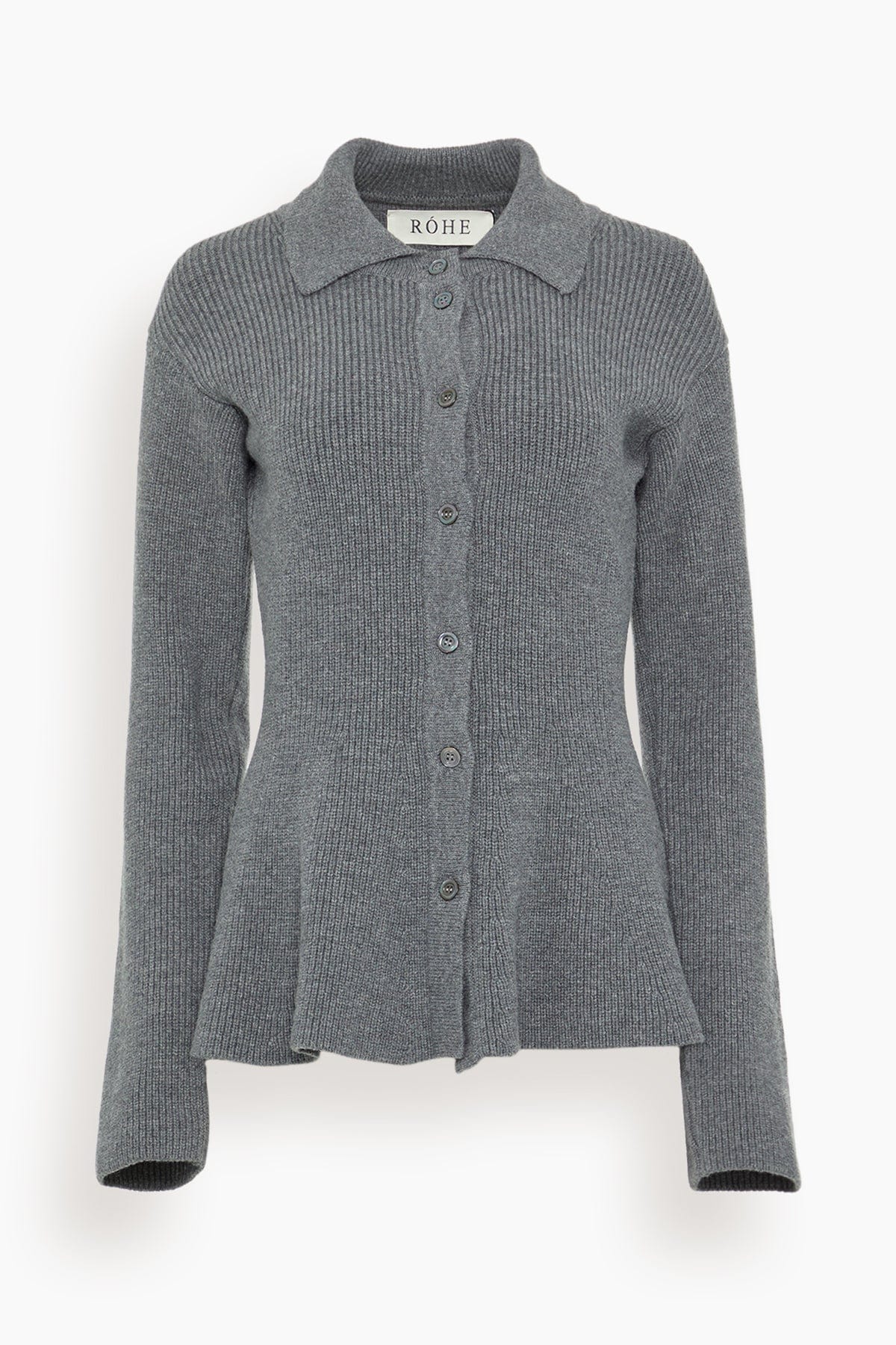 Waisted Rib Cardigan in Dark Grey Melange