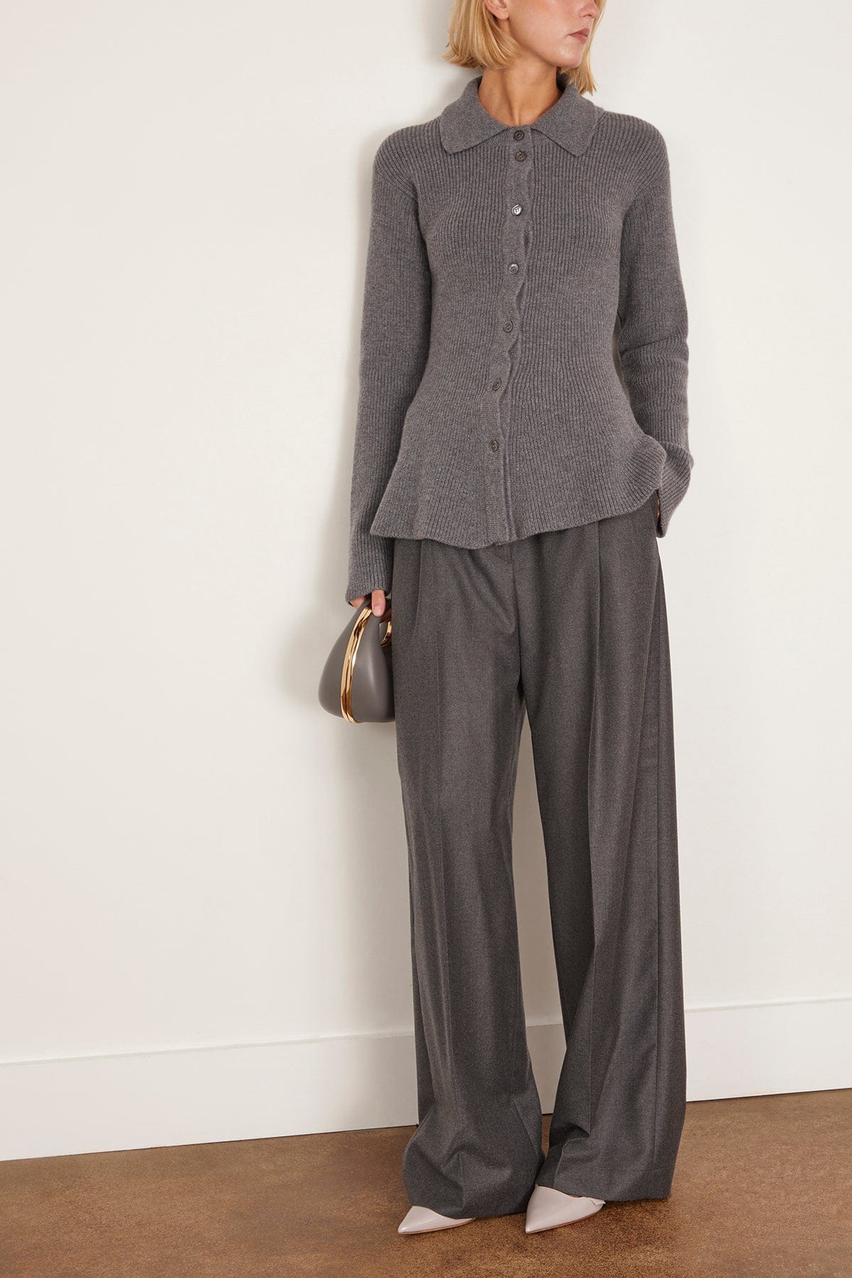 Waisted Rib Cardigan in Dark Grey Melange - Image 2