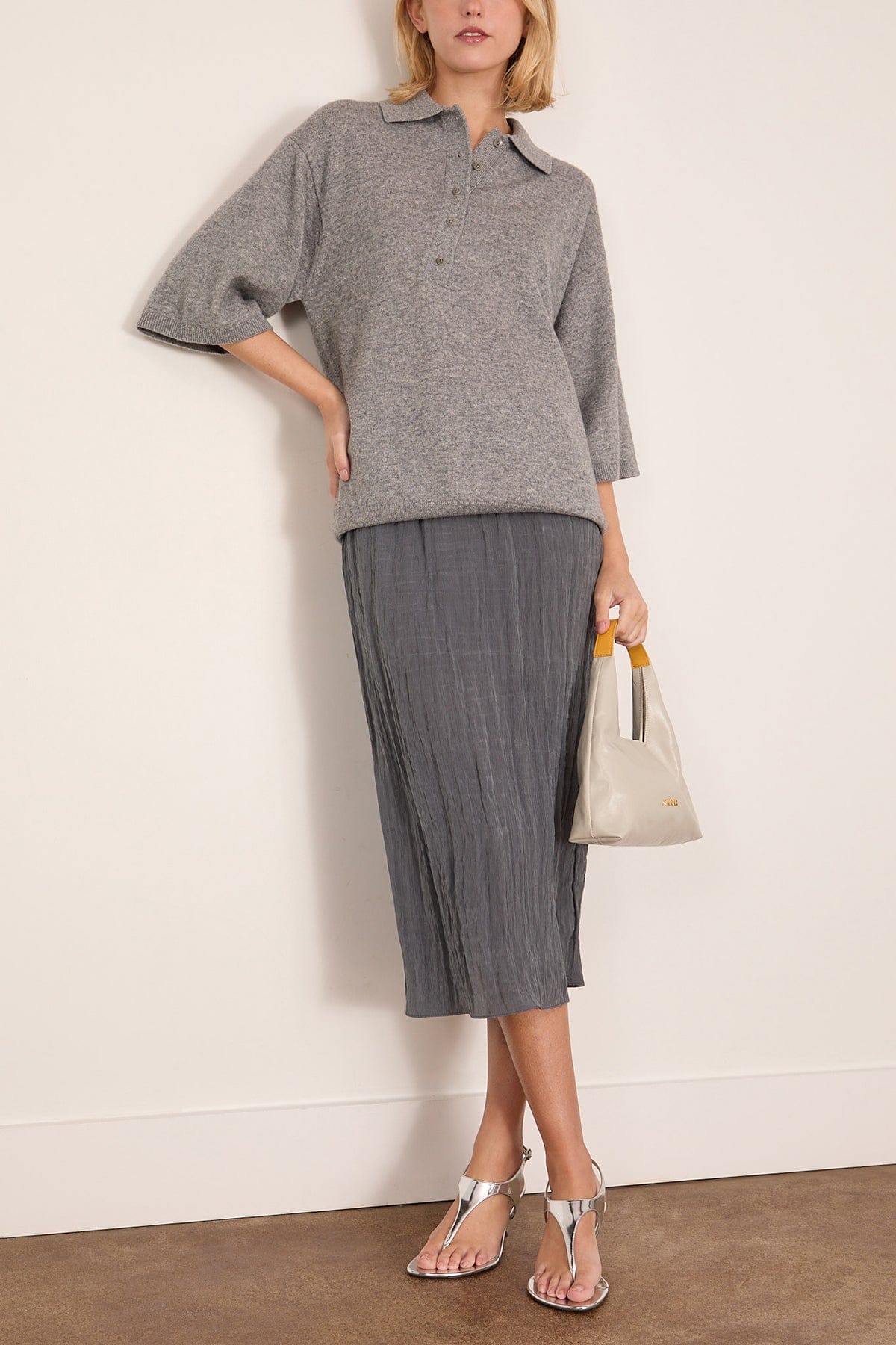 Washable Cashmere Oversized Polo in Heather Grey - Image 2