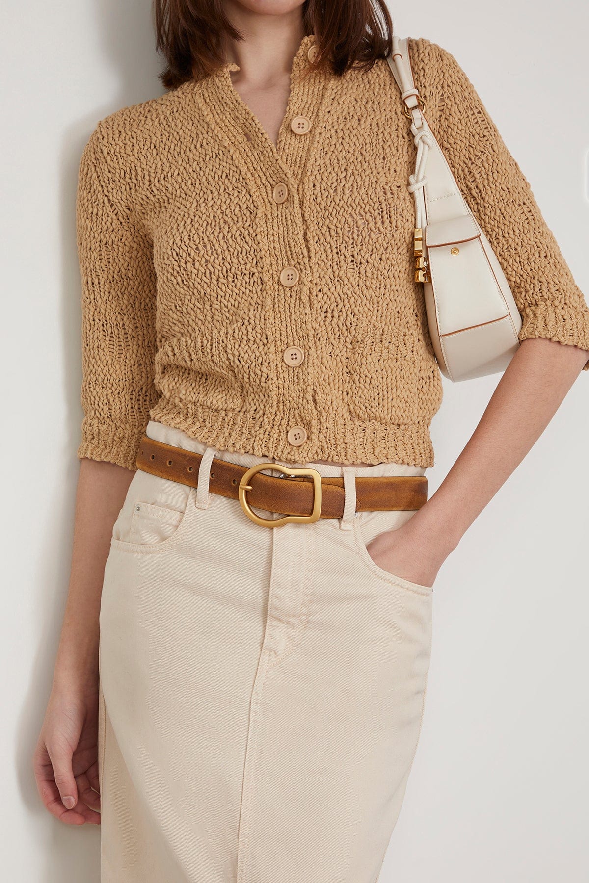 Waxed Statement Suede Belt in Camel - Image 2