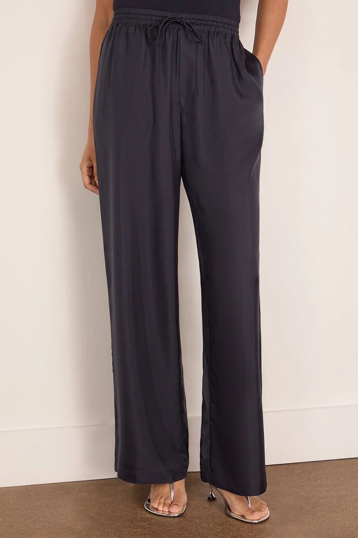 Wide Leg Silk Trousers in Night - Image 3