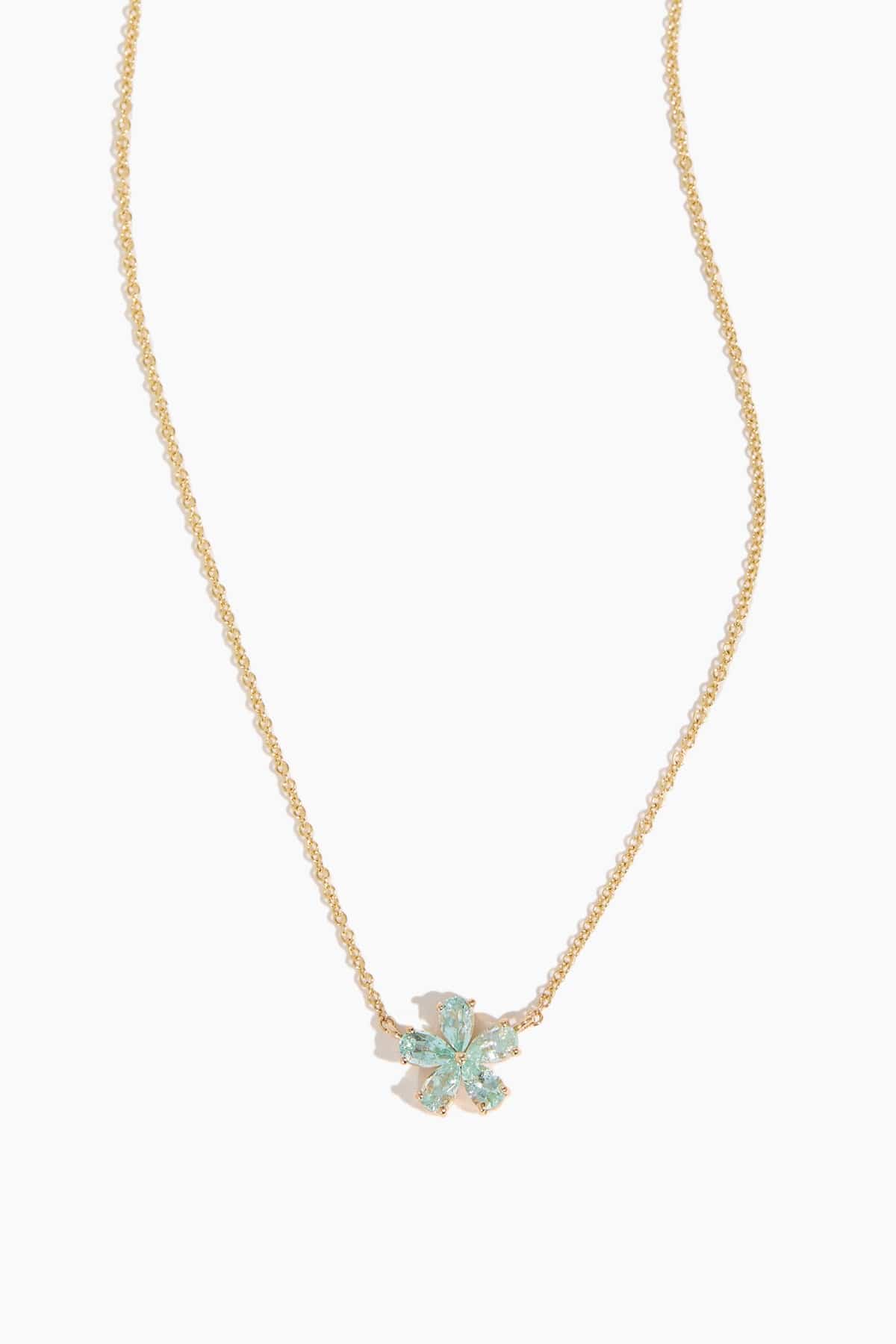 Wintergreen Paraiba Tourmaline Forget-Me-Not Necklace in 18k Yellow Gold